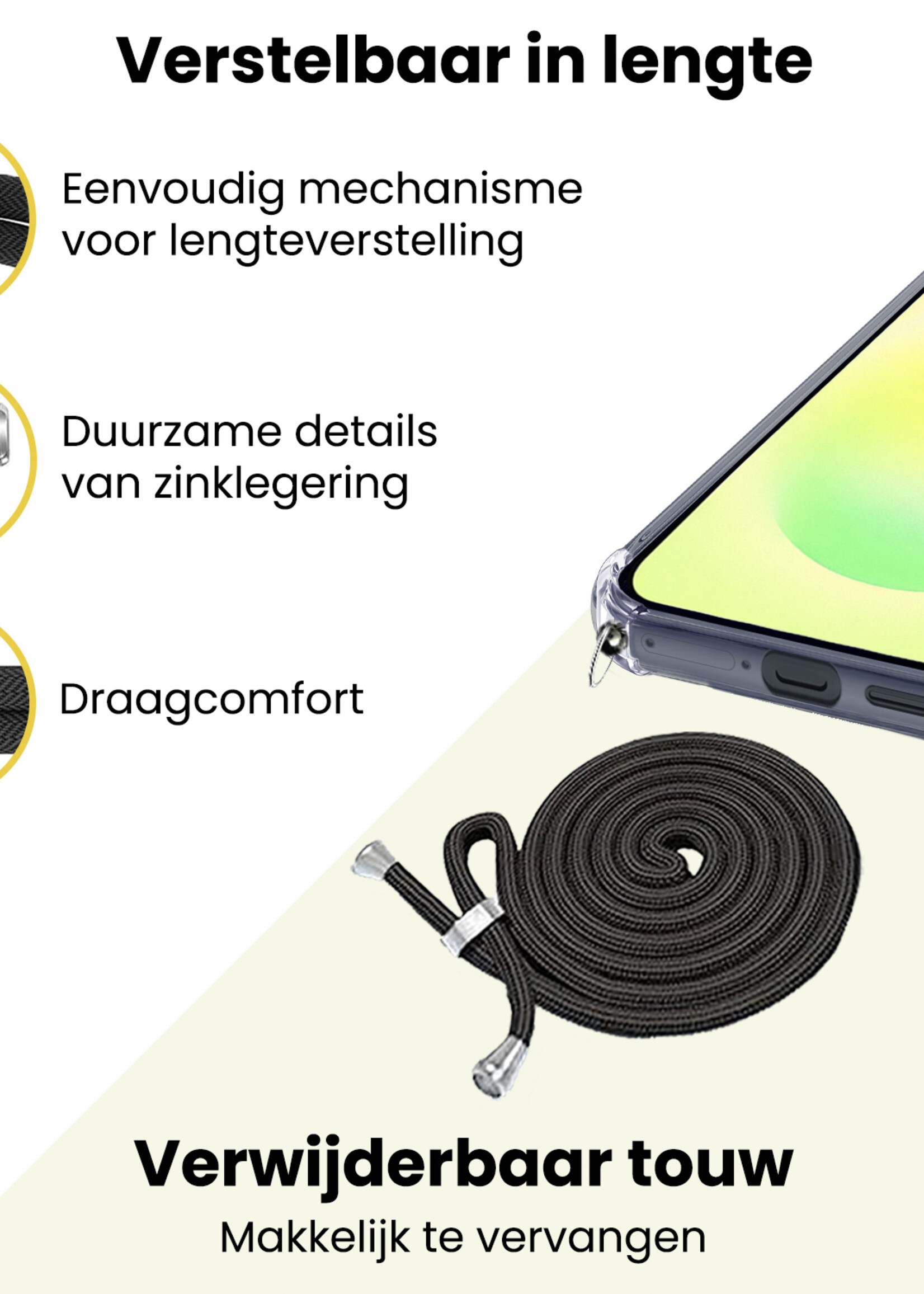 LUQ LUQ Samsung Galaxy A57 Hoesje Transparant Shockproof Met Zwart Koord
