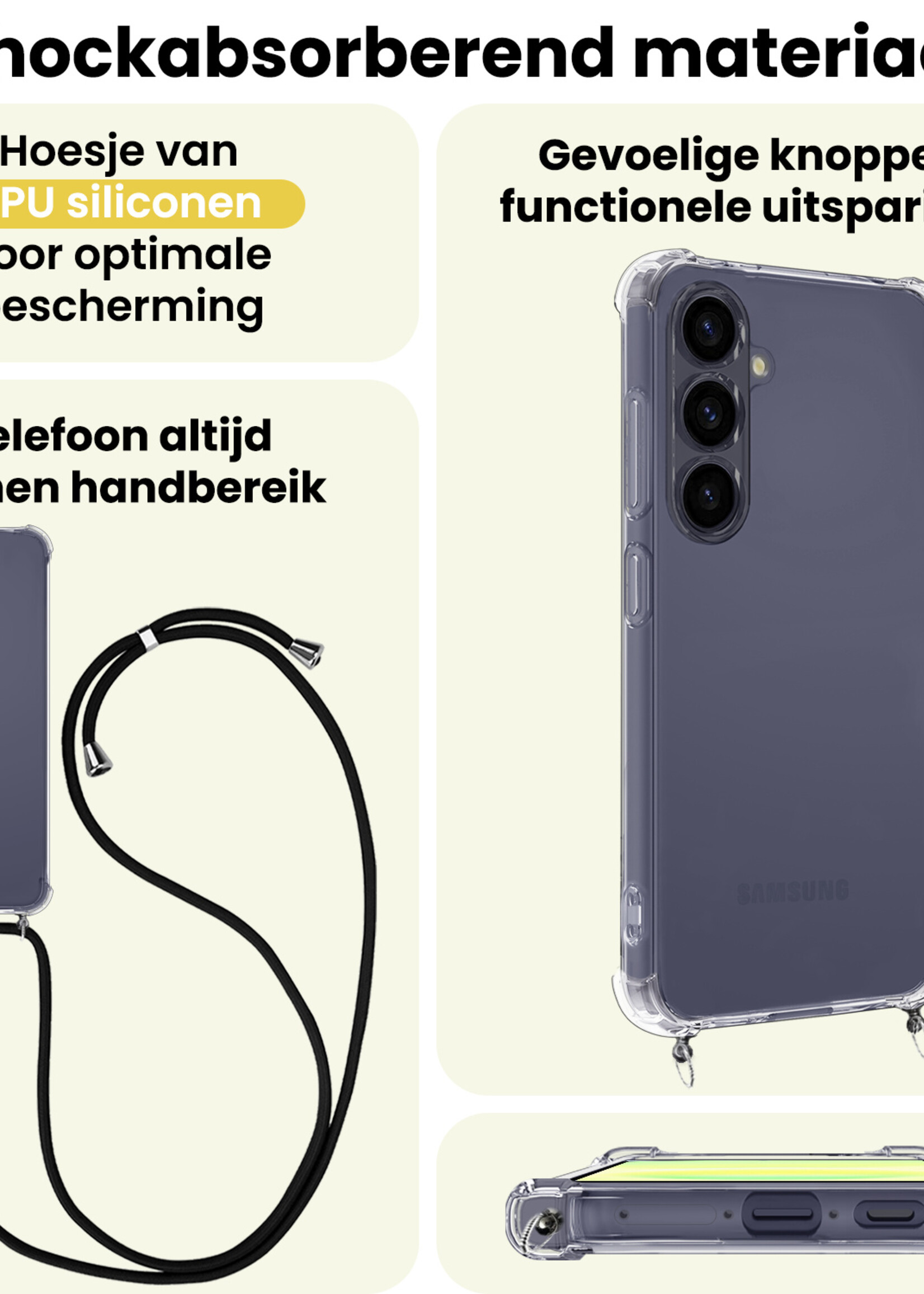 LUQ LUQ Samsung Galaxy A57 Hoesje Transparant Shockproof Met Zwart Koord