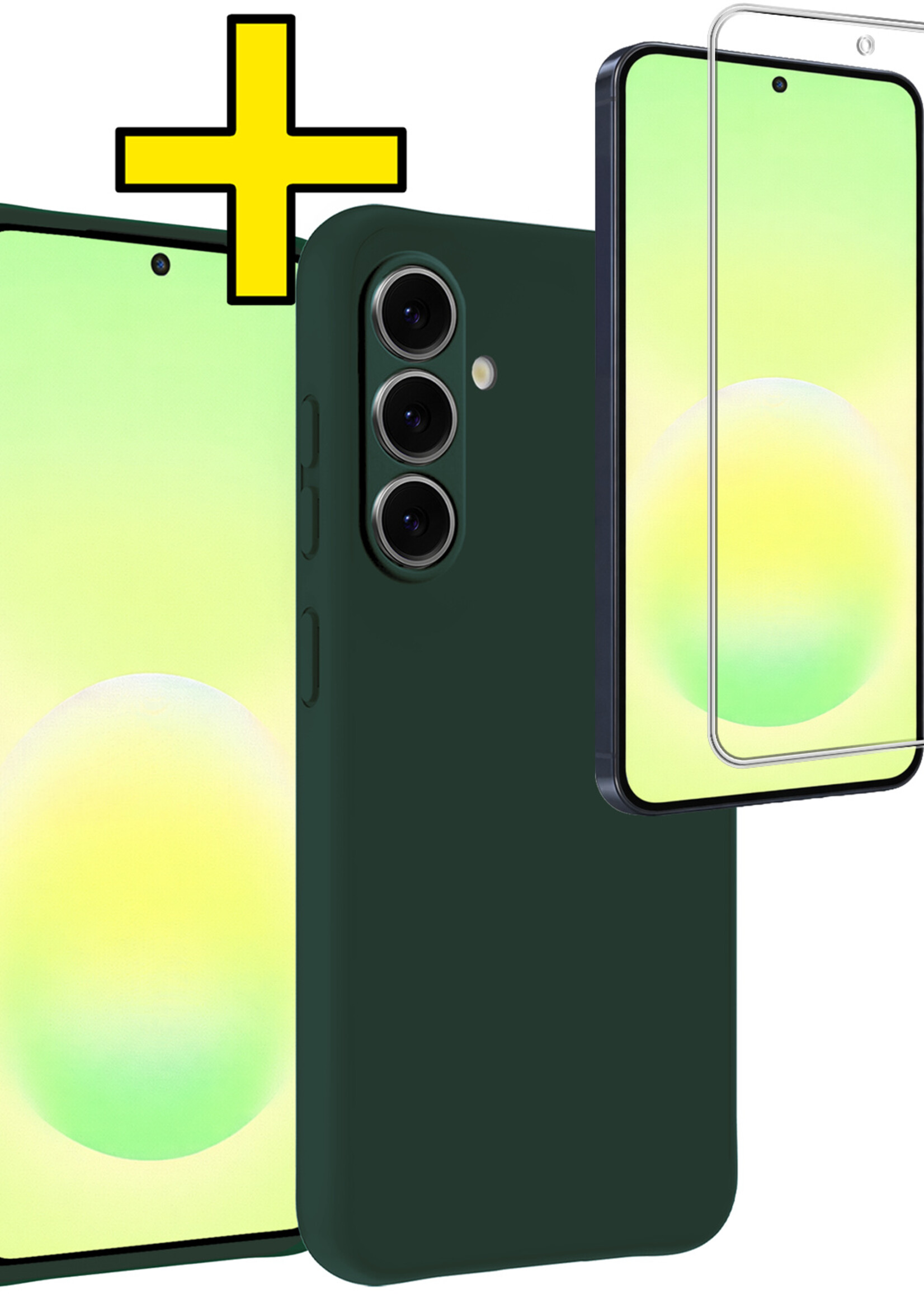 LUQ LUQ Samsung Galaxy A57 Hoesje Siliconen Met Screenprotector - Donkergroen