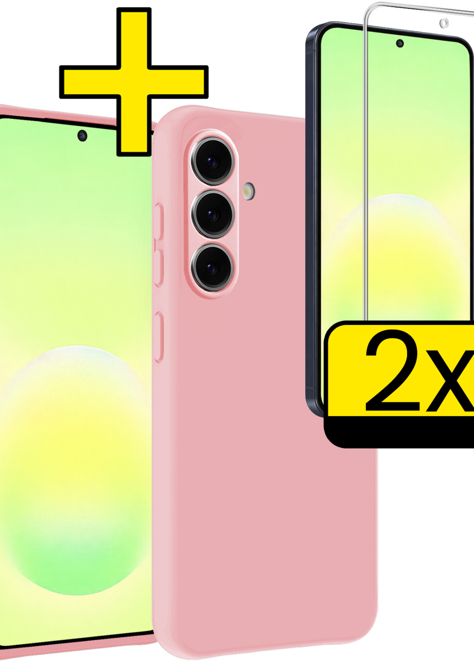 LUQ LUQ Samsung Galaxy A57 Hoesje Siliconen Met 2x Screenprotector - Lichtroze