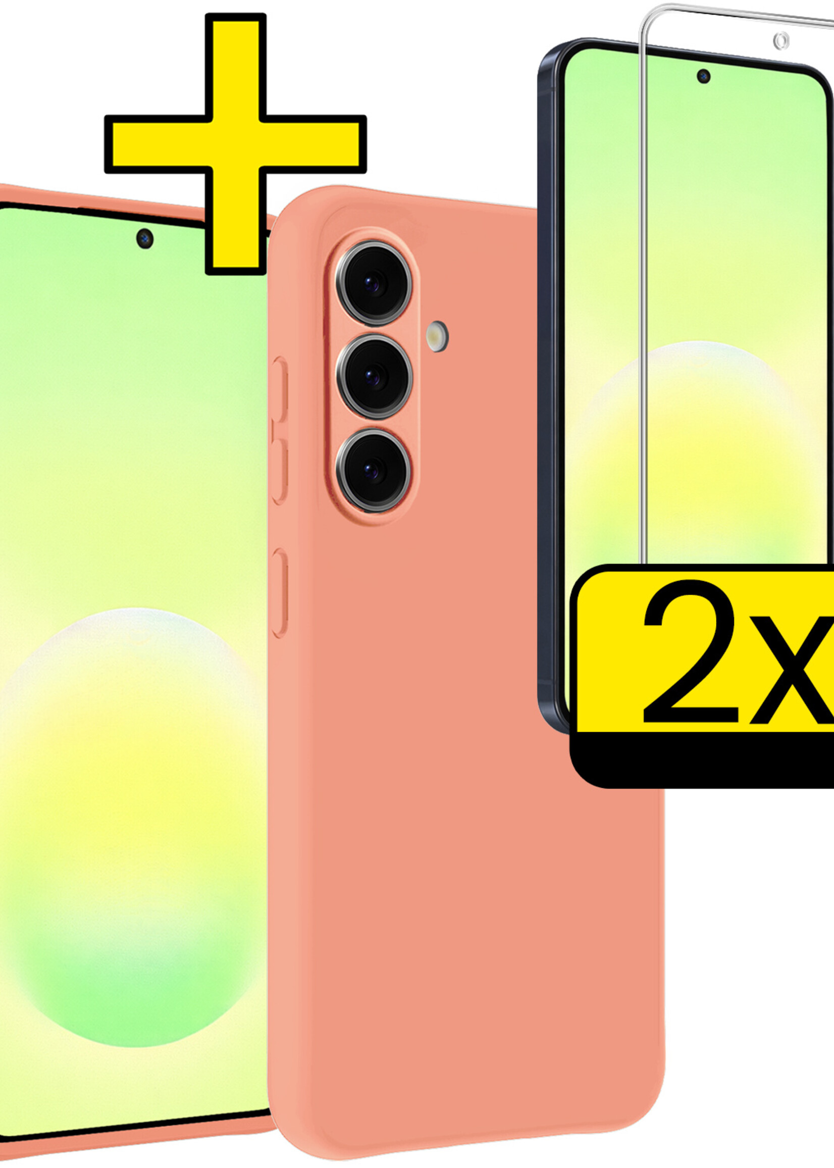 LUQ LUQ Samsung Galaxy A57 Hoesje Siliconen Met 2x Screenprotector - Perzik