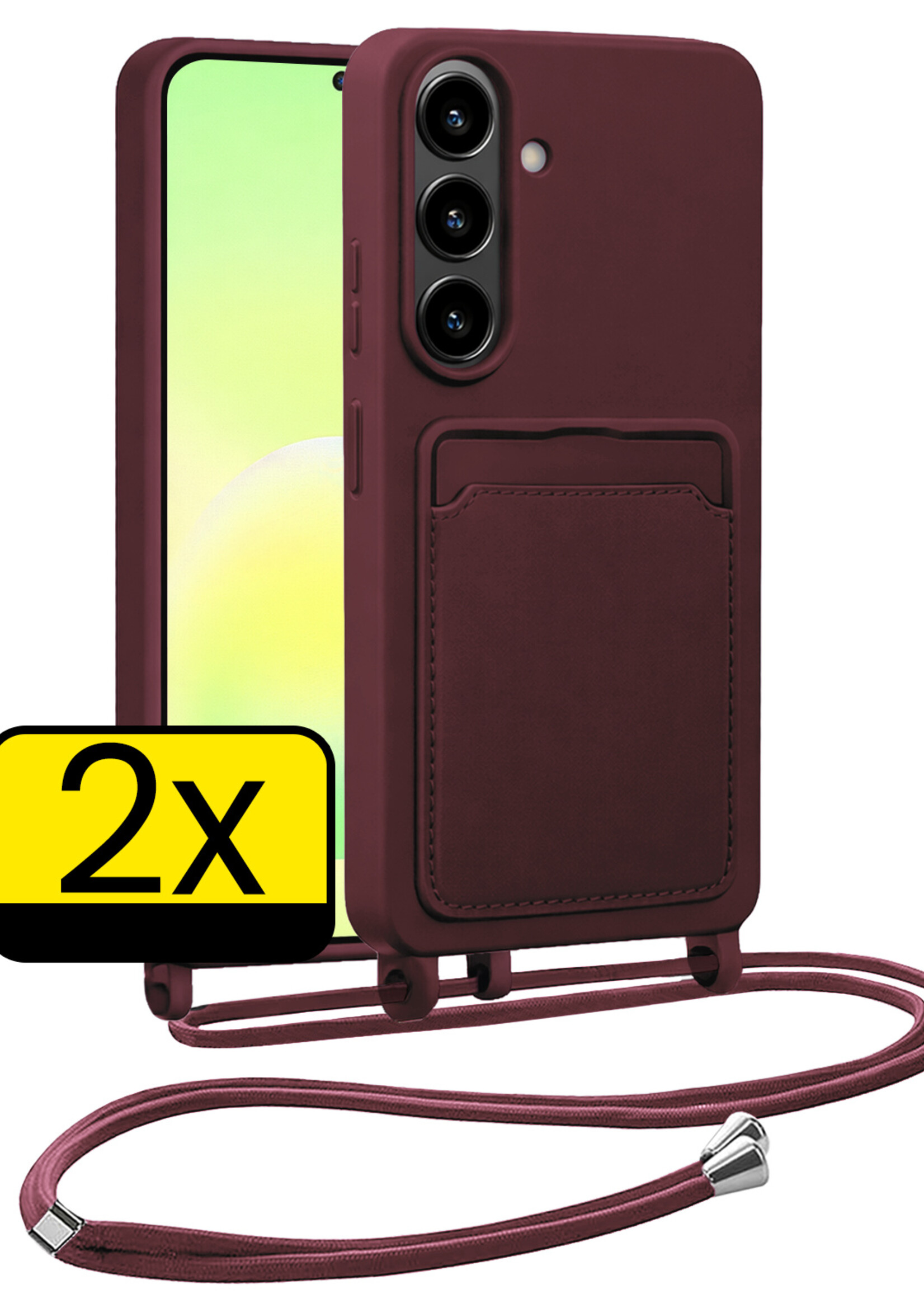 LUQ LUQ Samsung Galaxy A57 Hoesje Pashouder met Koord - Aubergine - 2 PACK