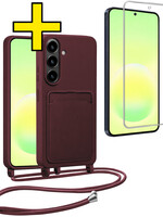 LUQ LUQ Samsung Galaxy A57 Hoesje Pashouder met Koord Met Screenprotector - Aubergine