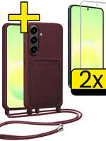 LUQ LUQ Samsung Galaxy A57 Hoesje Pashouder met Koord Met 2x Screenprotector - Aubergine