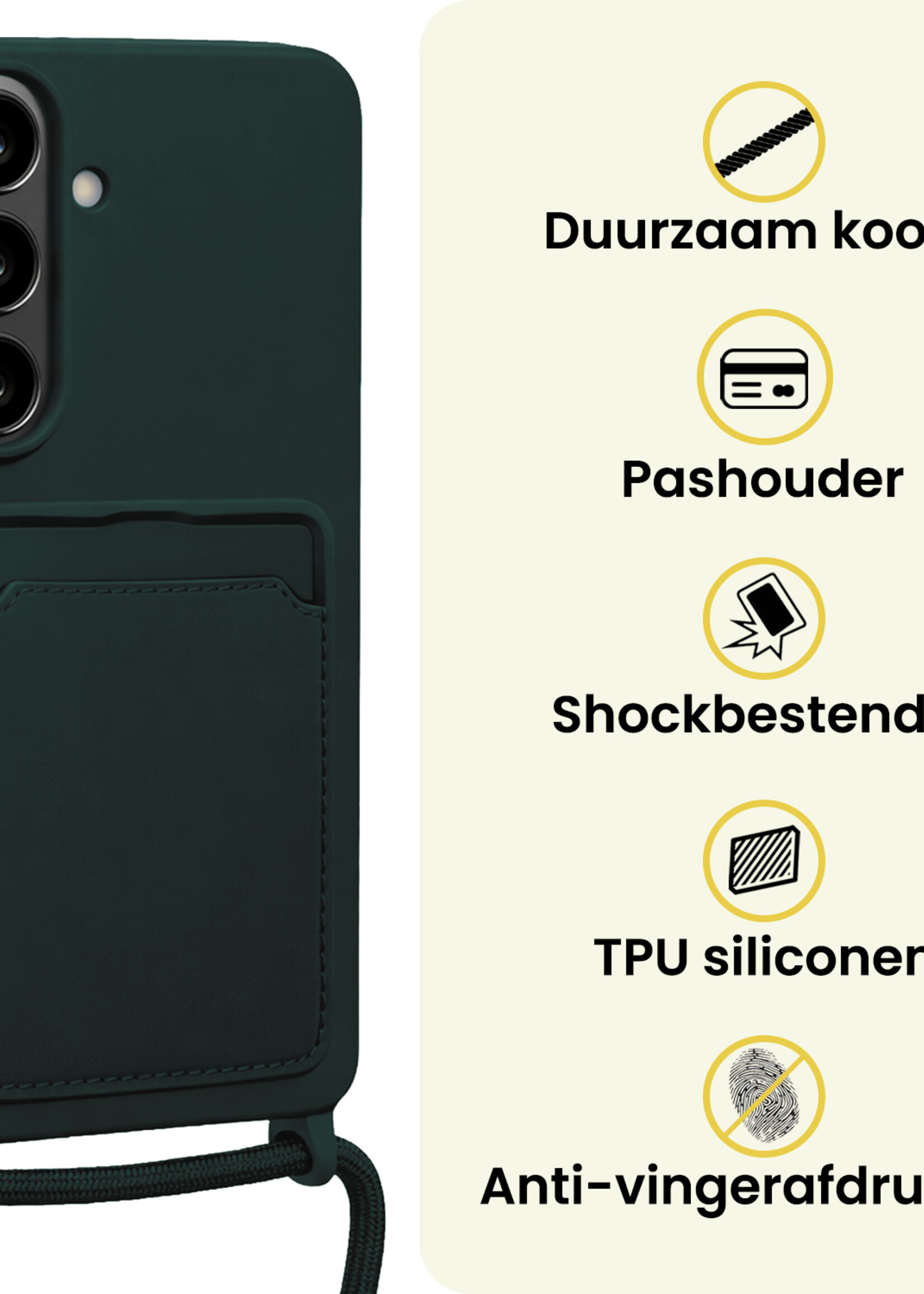 LUQ LUQ Samsung Galaxy A57 Hoesje Pashouder met Koord - Donkergroen