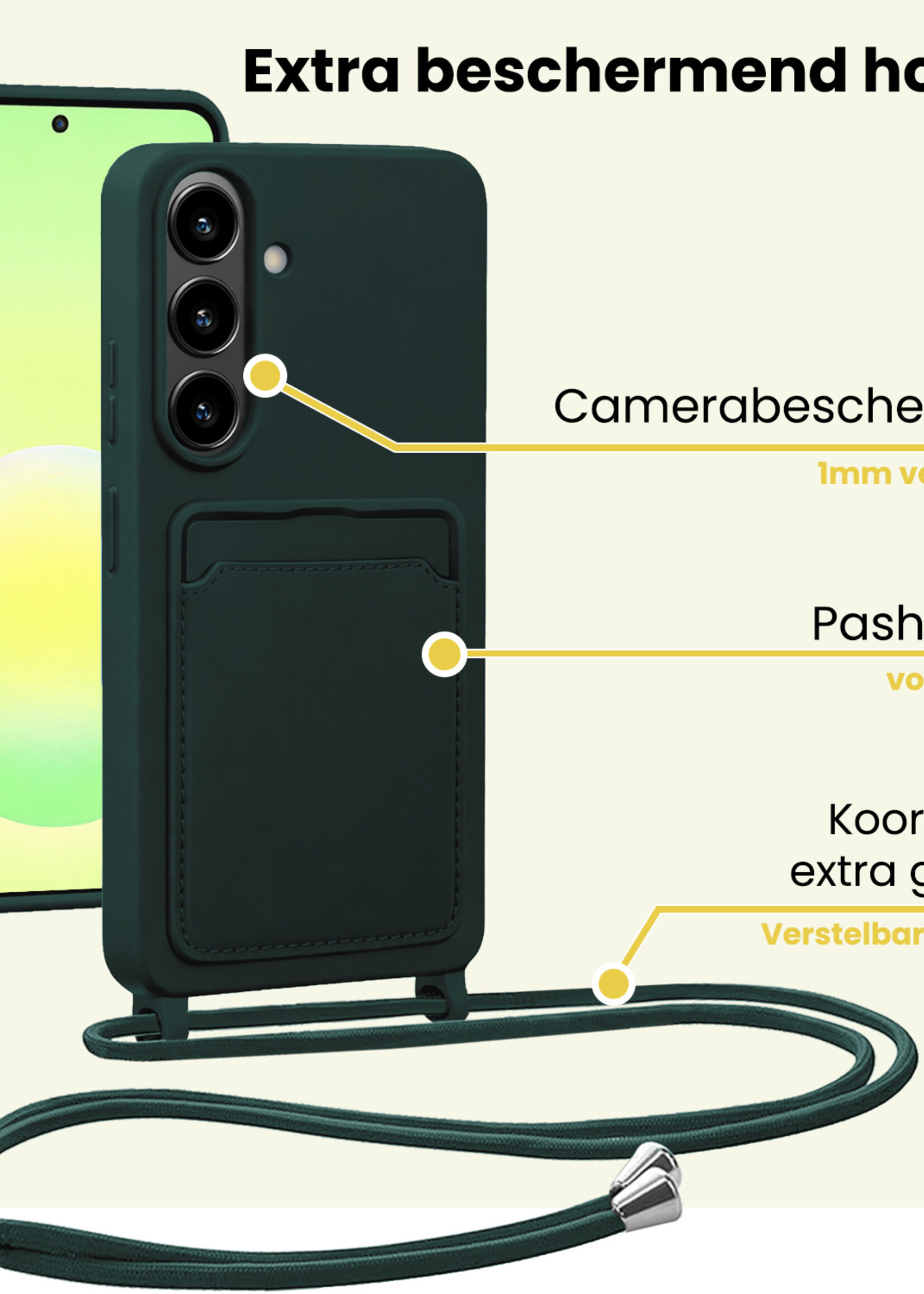 LUQ LUQ Samsung Galaxy A57 Hoesje Pashouder met Koord - Donkergroen
