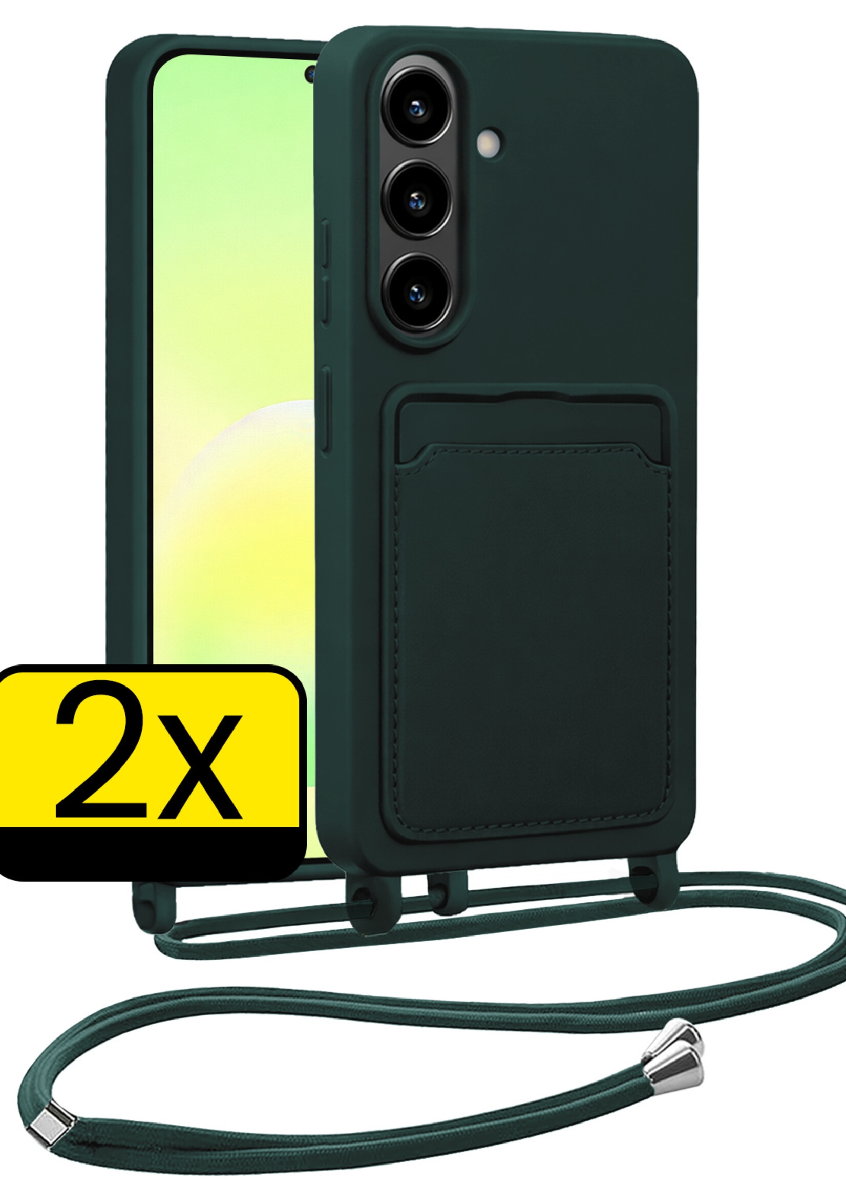LUQ LUQ Samsung Galaxy A57 Hoesje Pashouder met Koord - Donkergroen - 2 PACK
