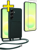 LUQ LUQ Samsung Galaxy A57 Hoesje Pashouder met Koord Met Screenprotector - Donkergroen