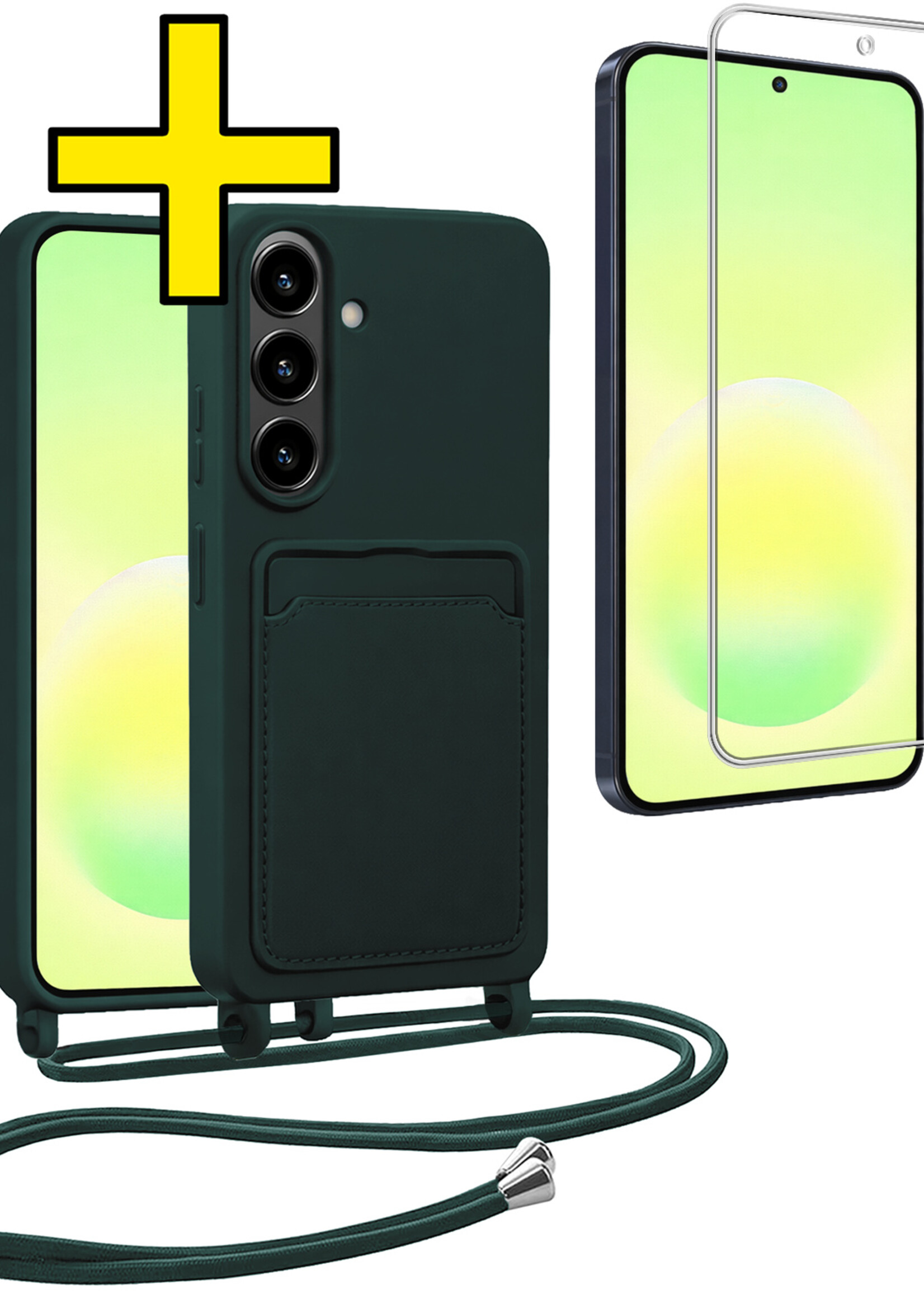 LUQ LUQ Samsung Galaxy A57 Hoesje Pashouder met Koord Met Screenprotector - Donkergroen