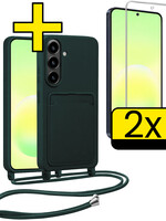 LUQ LUQ Samsung Galaxy A57 Hoesje Pashouder met Koord Met 2x Screenprotector - Donkergroen