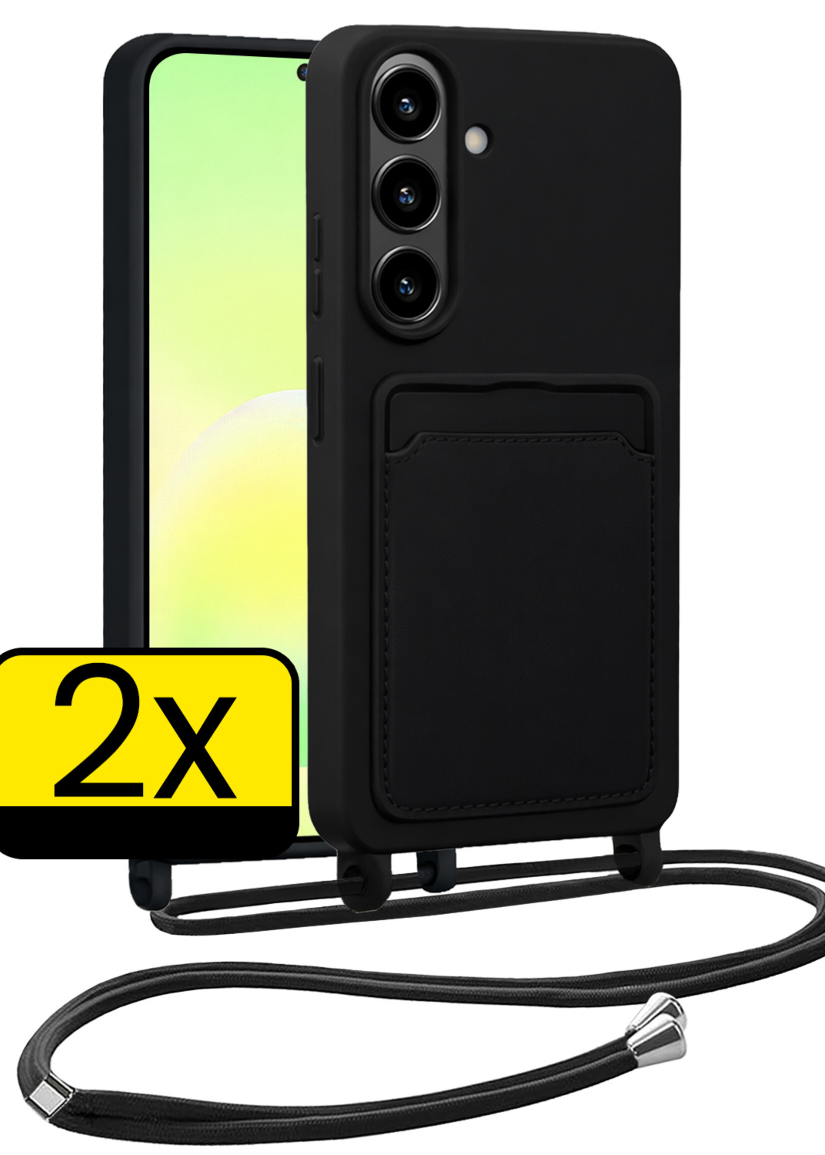 LUQ LUQ Samsung Galaxy A57 Hoesje Pashouder met Koord - Zwart - 2 PACK