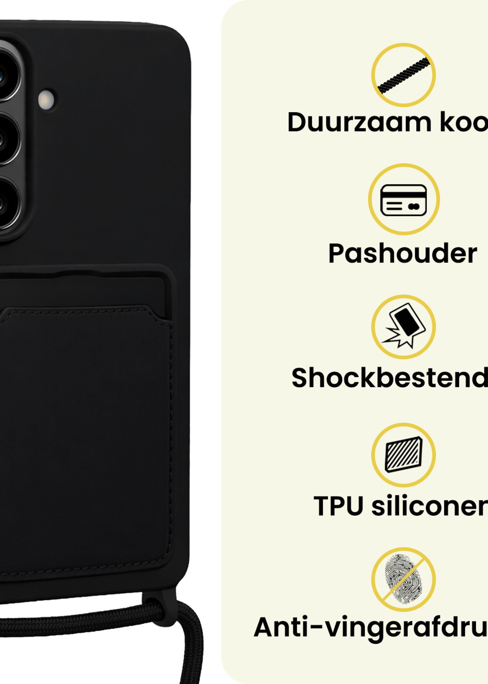 LUQ LUQ Samsung Galaxy A57 Hoesje Pashouder met Koord - Zwart - 2 PACK