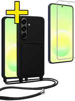 LUQ LUQ Samsung Galaxy A57 Hoesje Pashouder met Koord Met Screenprotector - Zwart