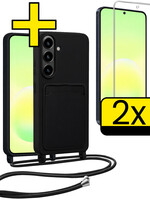 LUQ LUQ Samsung Galaxy A57 Hoesje Pashouder met Koord Met 2x Screenprotector - Zwart