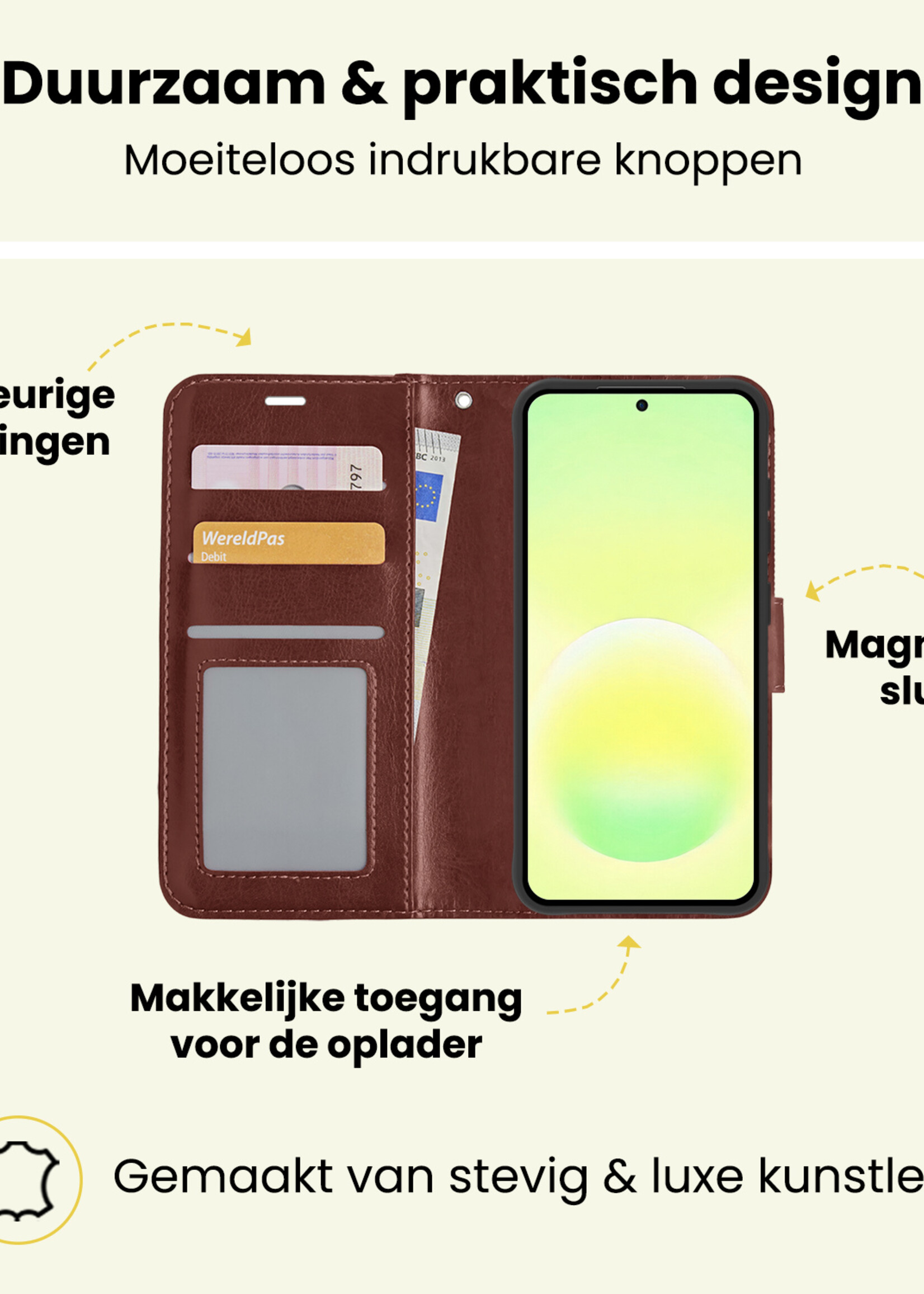 LUQ LUQ Samsung Galaxy A57 Hoesje Bookcase - Bruin