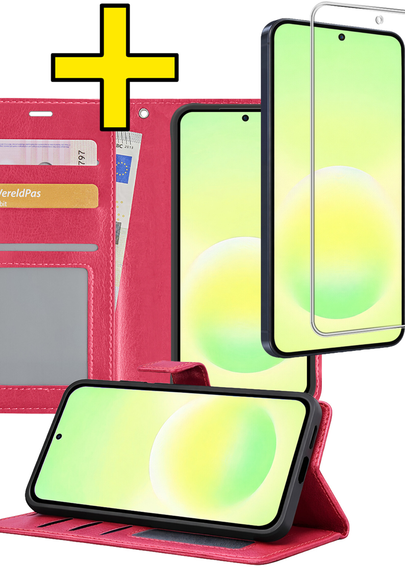 LUQ LUQ Samsung Galaxy A57 Hoesje Bookcase Met Screenprotector - Donkerroze