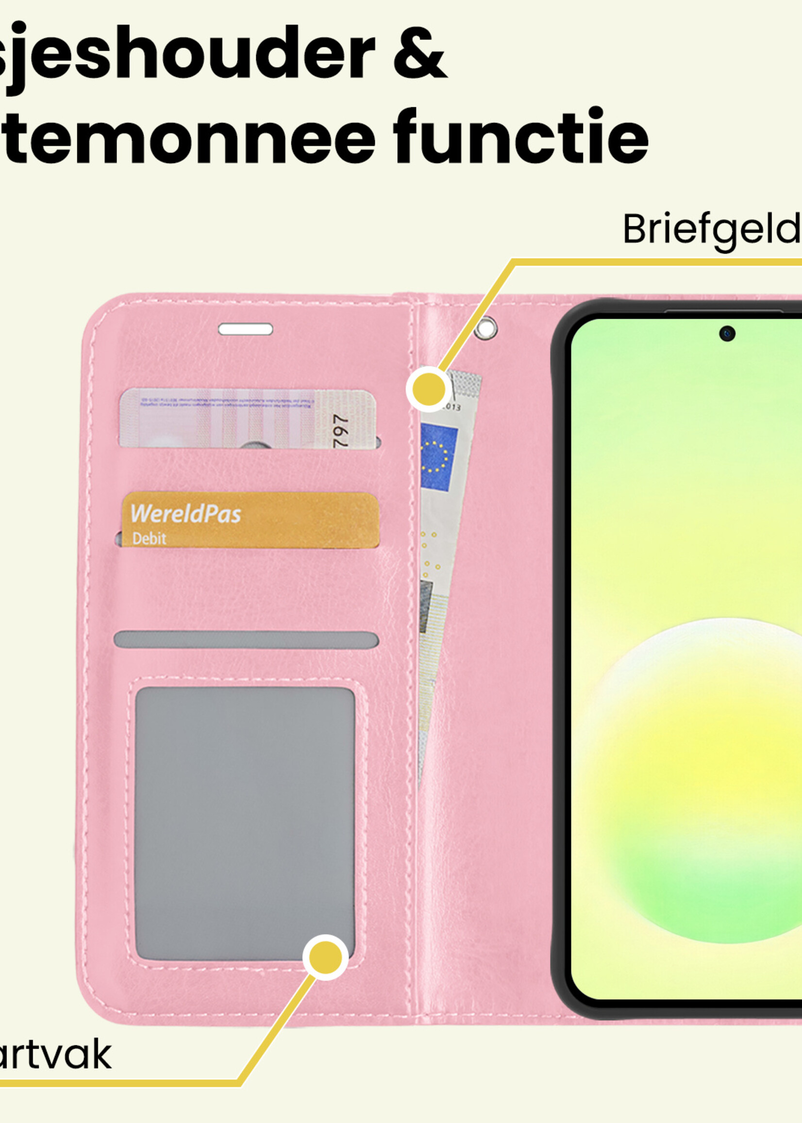 LUQ LUQ Samsung Galaxy A57 Hoesje Bookcase Met Screenprotector - Lichtroze