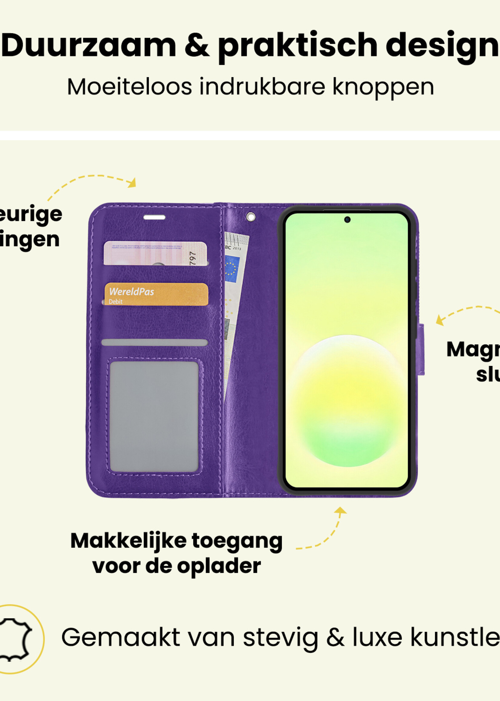 LUQ LUQ Samsung Galaxy A57 Hoesje Bookcase Met Screenprotector - Paars