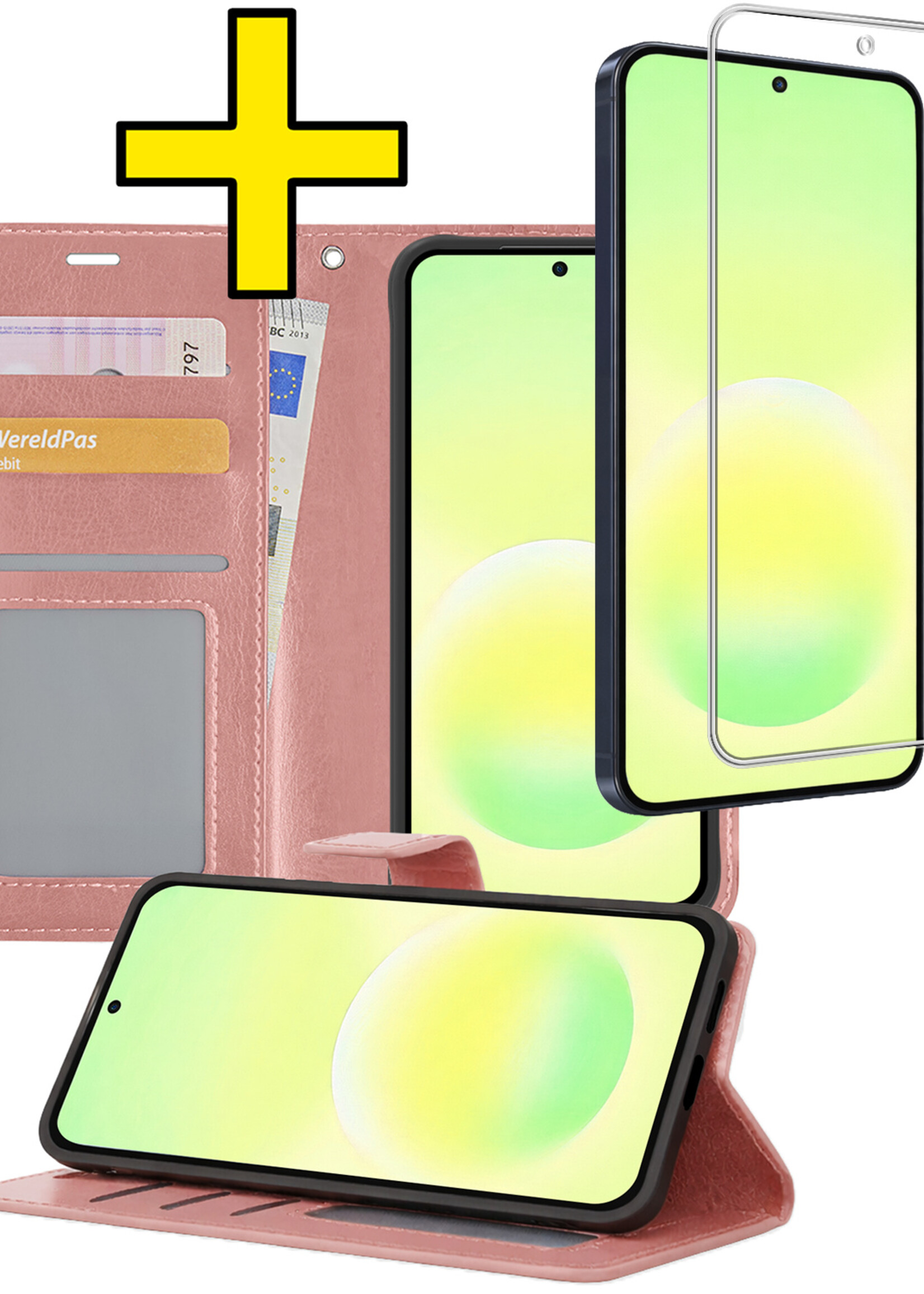 LUQ LUQ Samsung Galaxy A57 Hoesje Bookcase Met Screenprotector - Rose Goud