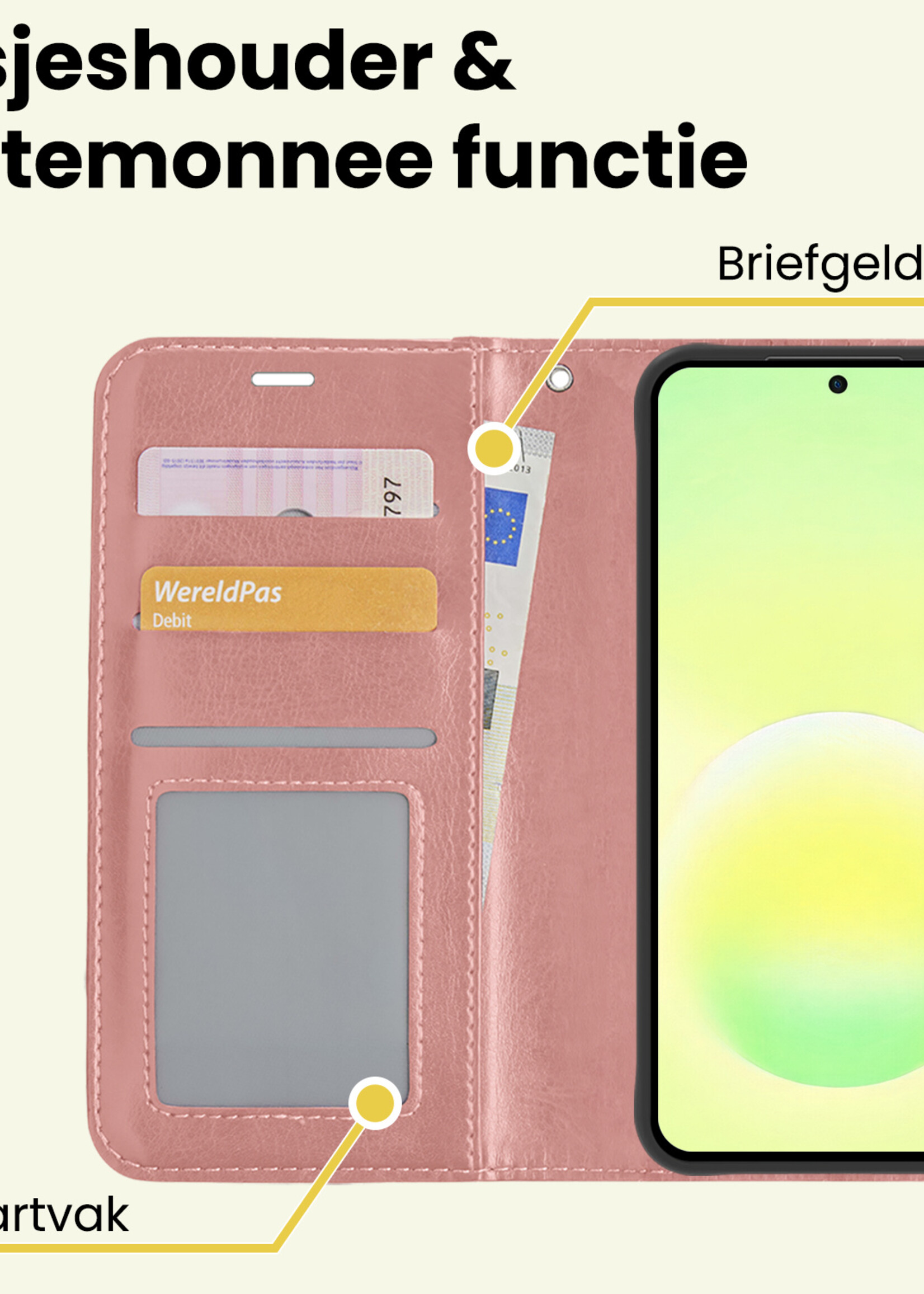 LUQ LUQ Samsung Galaxy A57 Hoesje Bookcase Met Screenprotector - Rose Goud