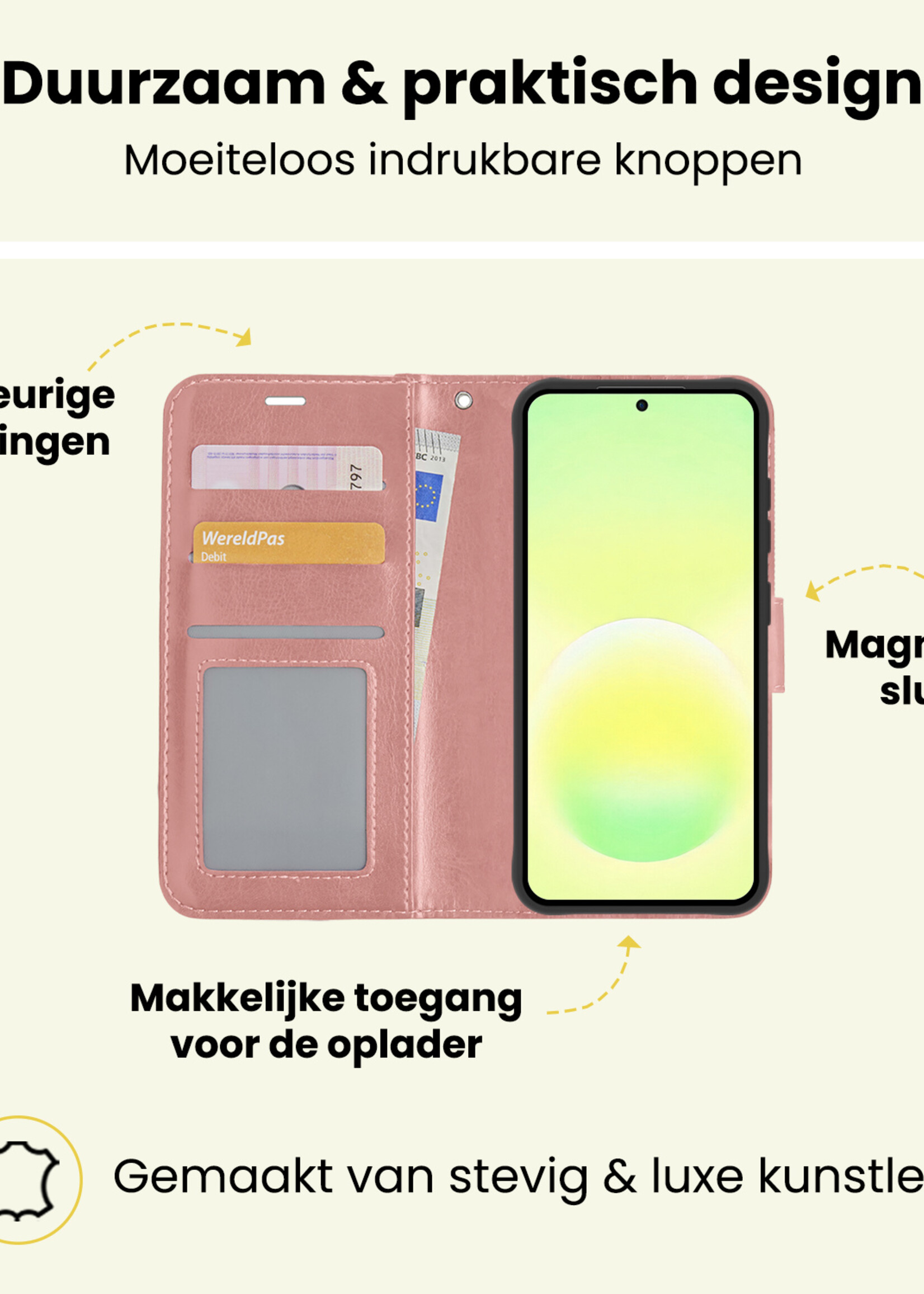 LUQ LUQ Samsung Galaxy A57 Hoesje Bookcase Met Screenprotector - Rose Goud