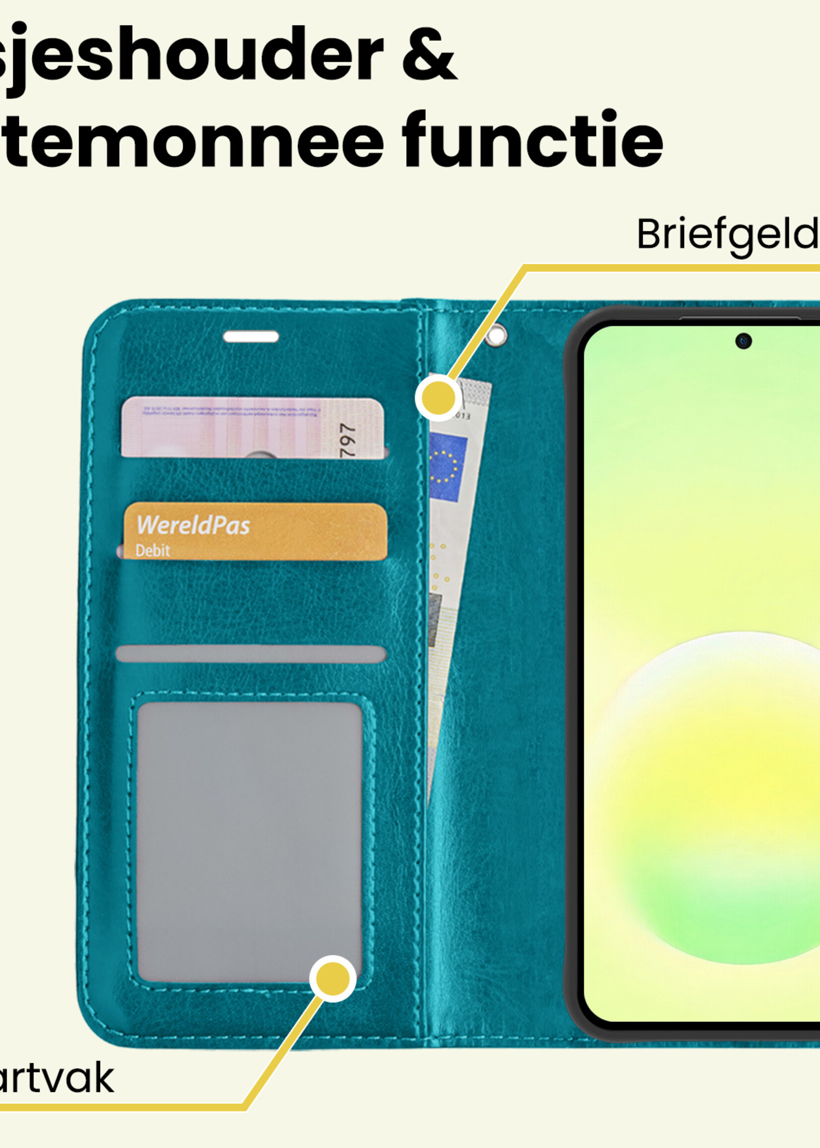 LUQ LUQ Samsung Galaxy A57 Hoesje Bookcase Met Screenprotector - Turquoise