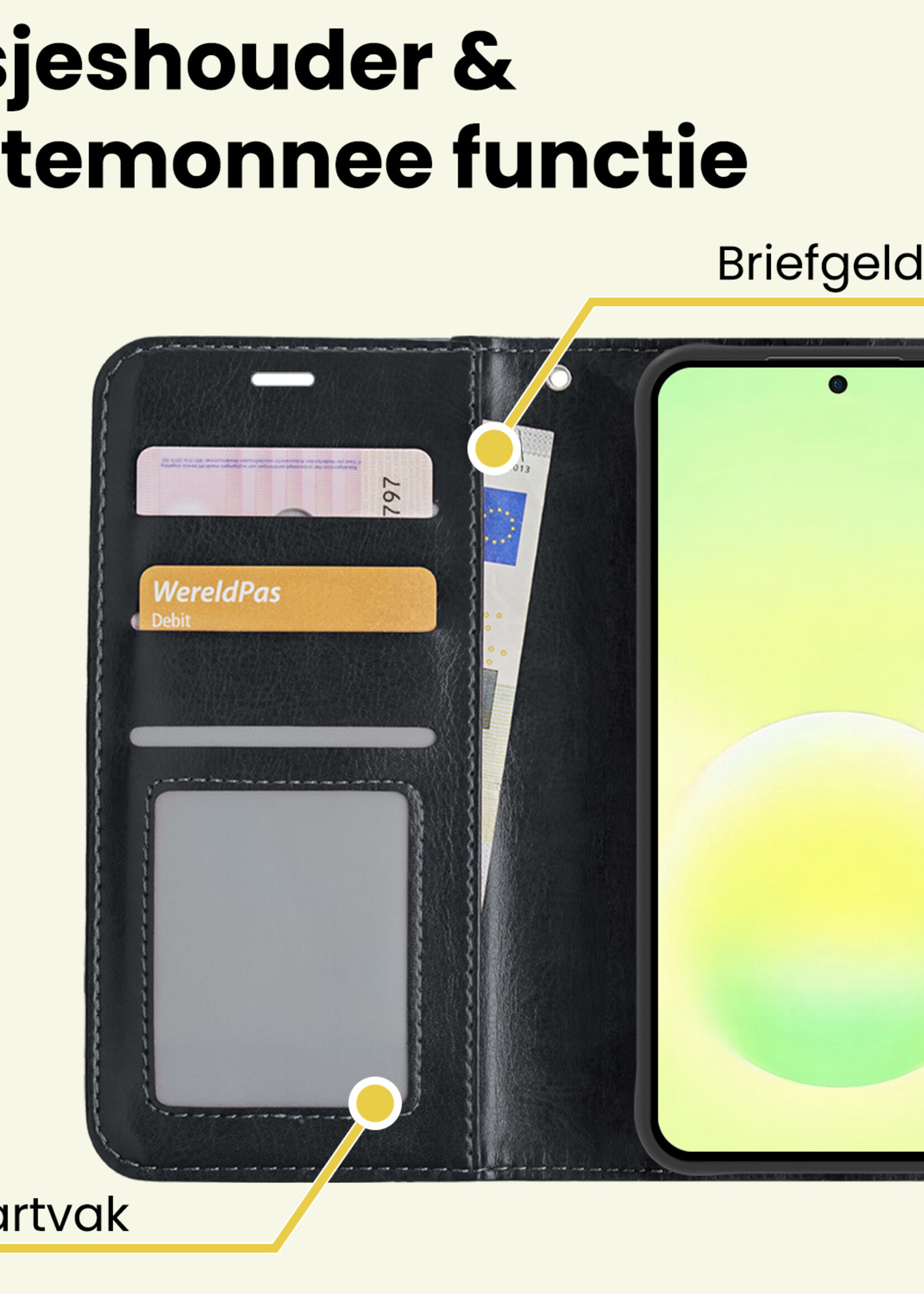 LUQ LUQ Samsung Galaxy A57 Hoesje Bookcase Met Screenprotector - Zwart