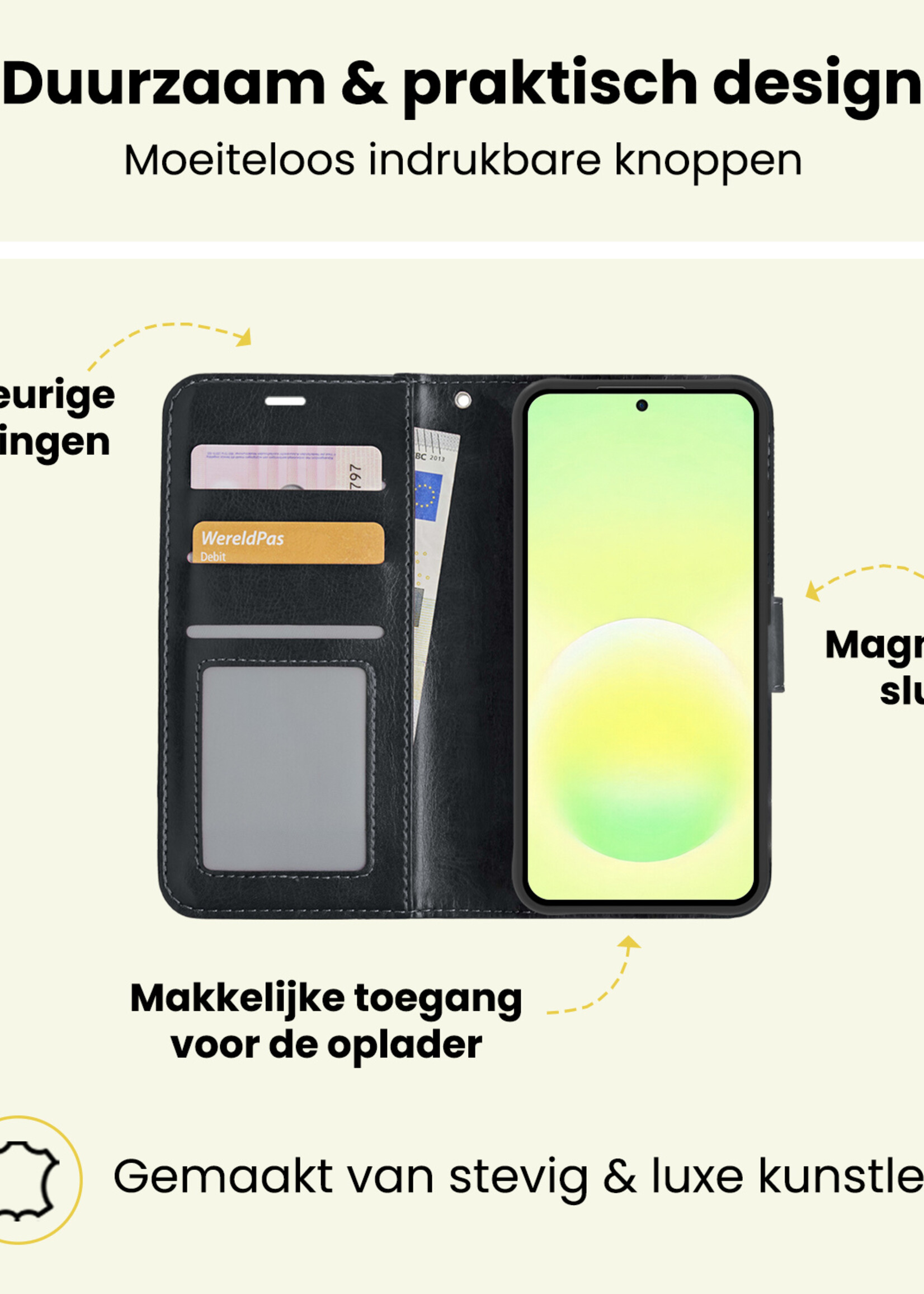 LUQ LUQ Samsung Galaxy A57 Hoesje Bookcase Met Screenprotector - Zwart