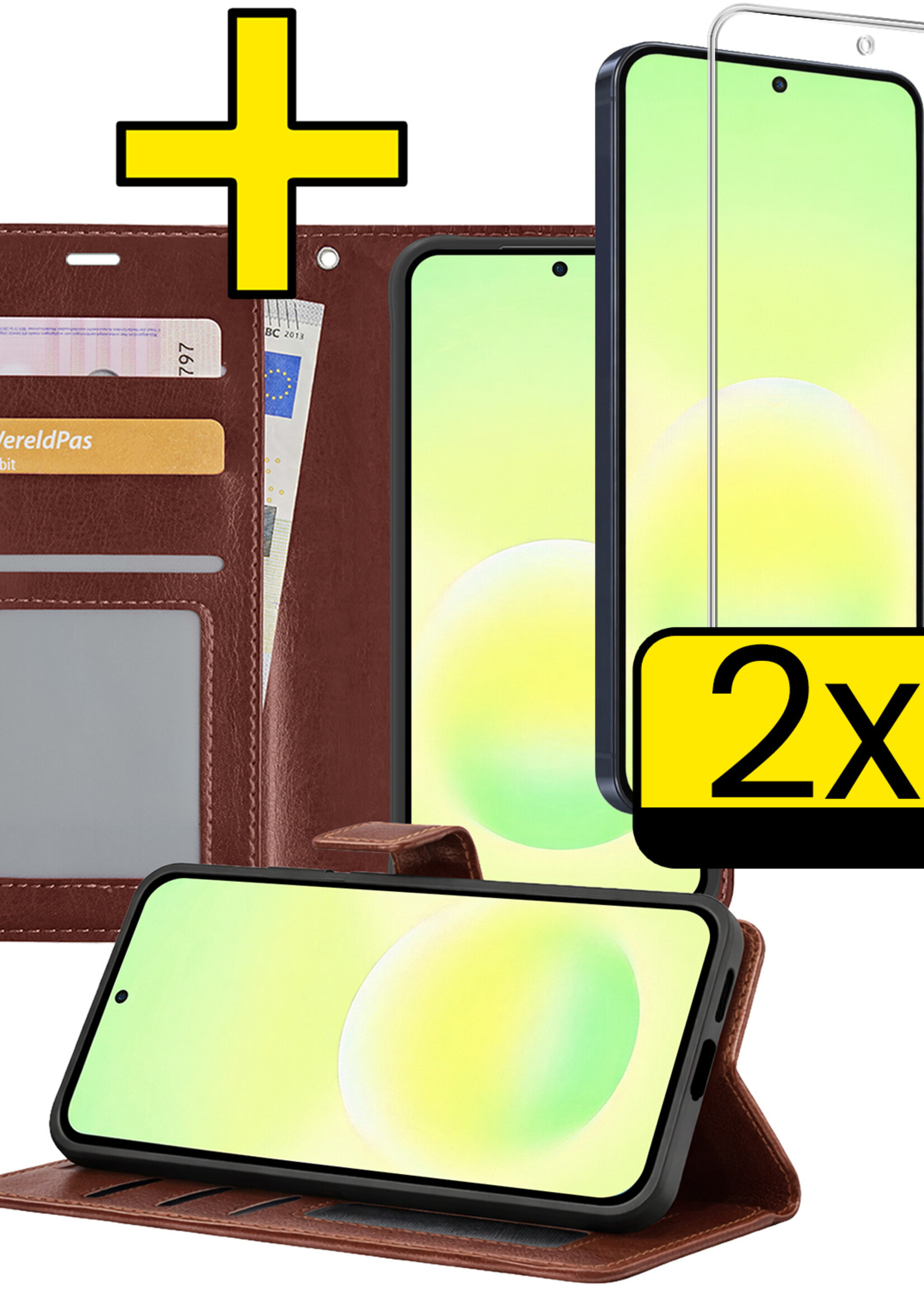 LUQ LUQ Samsung Galaxy A57 Hoesje Bookcase Met 2x Screenprotector - Bruin