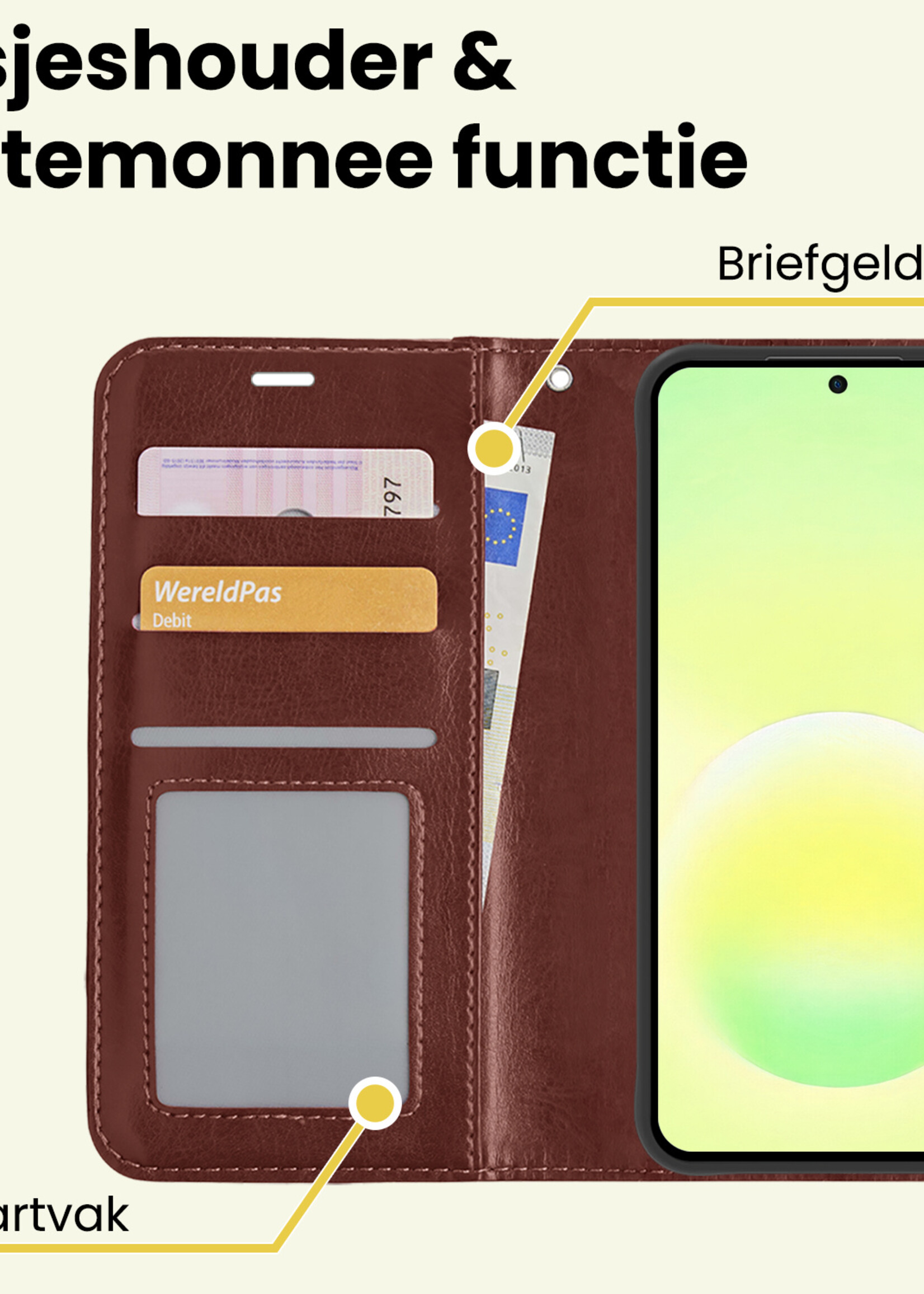 LUQ LUQ Samsung Galaxy A57 Hoesje Bookcase Met 2x Screenprotector - Bruin