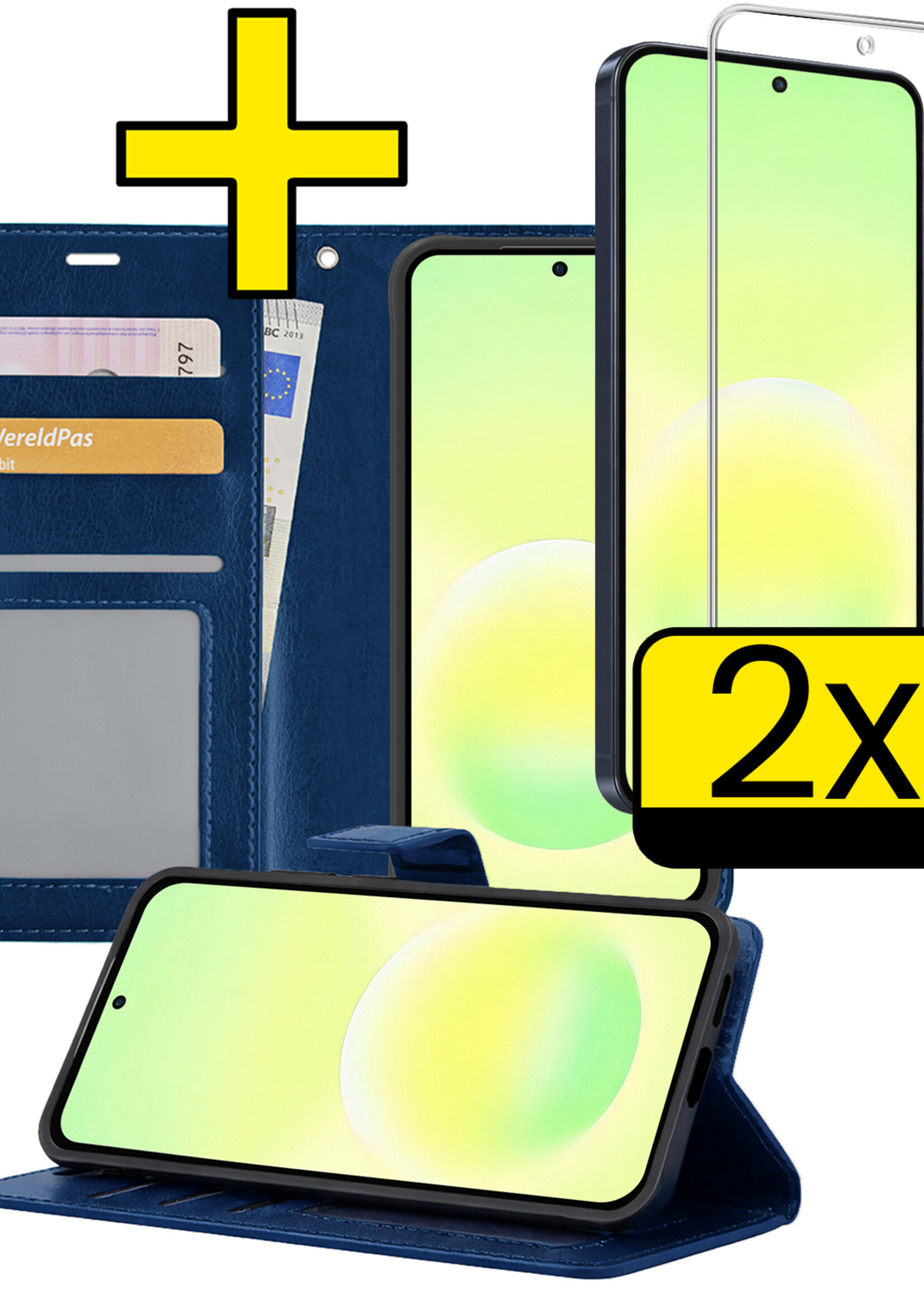 LUQ LUQ Samsung Galaxy A57 Hoesje Bookcase Met 2x Screenprotector - Donkerblauw