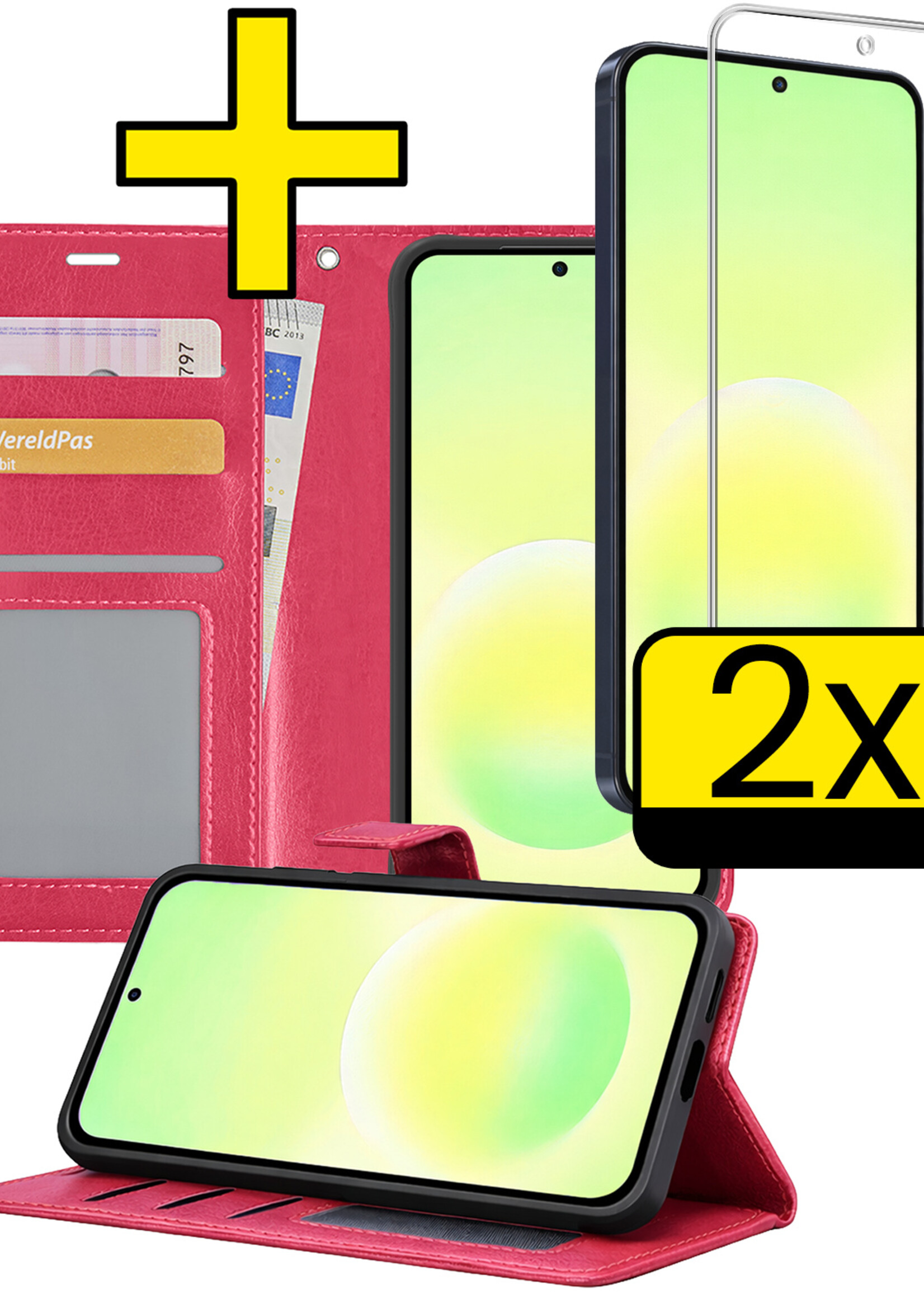 LUQ LUQ Samsung Galaxy A57 Hoesje Bookcase Met 2x Screenprotector - Donkerroze