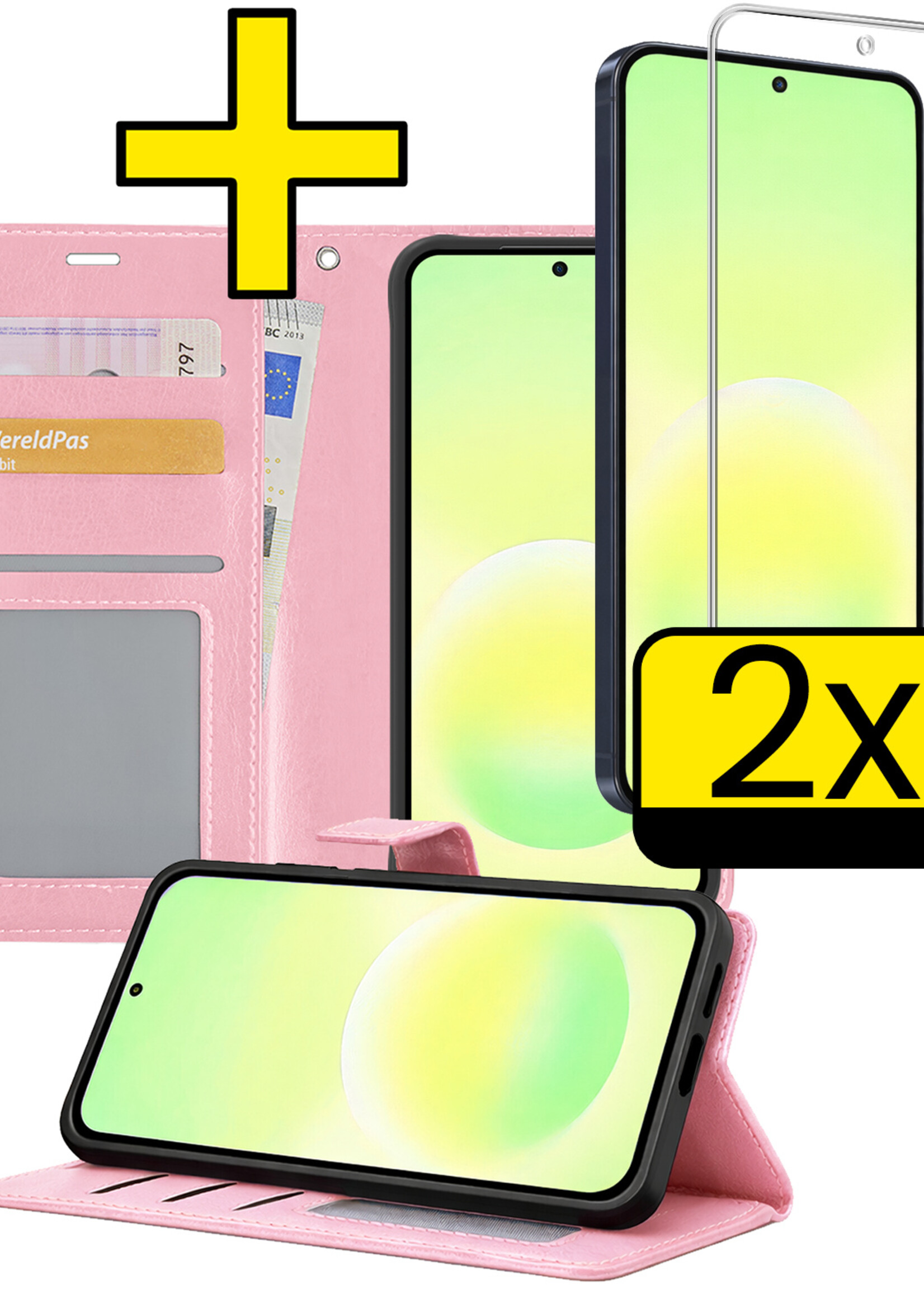 LUQ LUQ Samsung Galaxy A57 Hoesje Bookcase Met 2x Screenprotector - Lichtroze