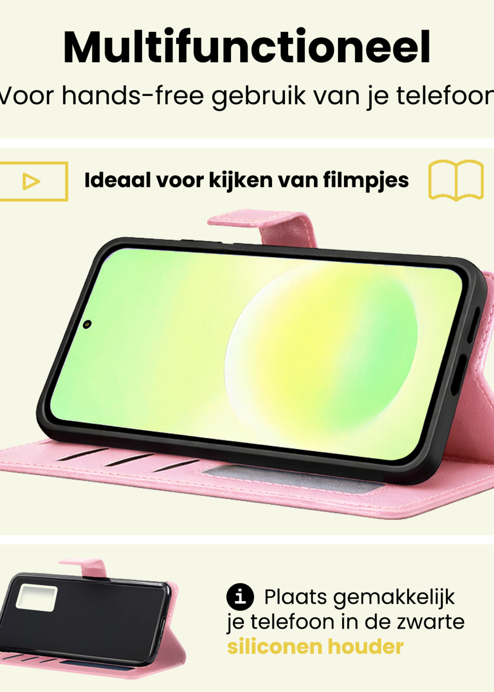 LUQ LUQ Samsung Galaxy A57 Hoesje Bookcase Met 2x Screenprotector - Lichtroze