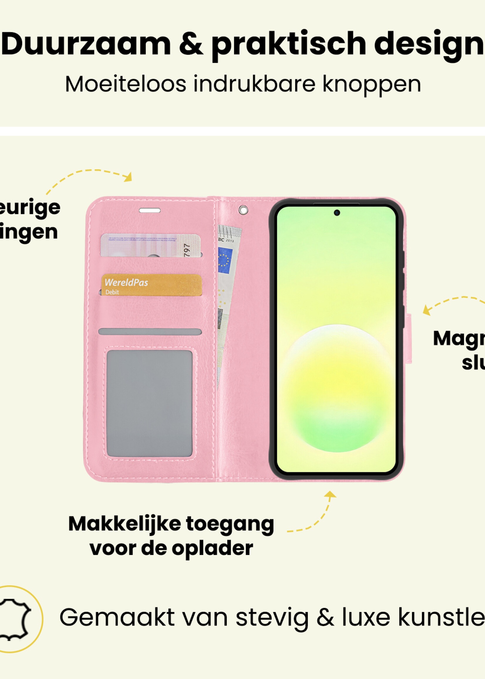 LUQ LUQ Samsung Galaxy A57 Hoesje Bookcase Met 2x Screenprotector - Lichtroze