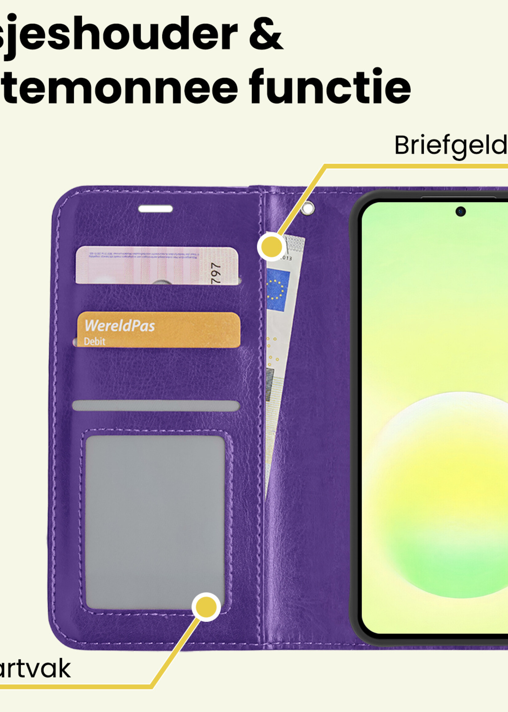 LUQ LUQ Samsung Galaxy A57 Hoesje Bookcase Met 2x Screenprotector - Paars