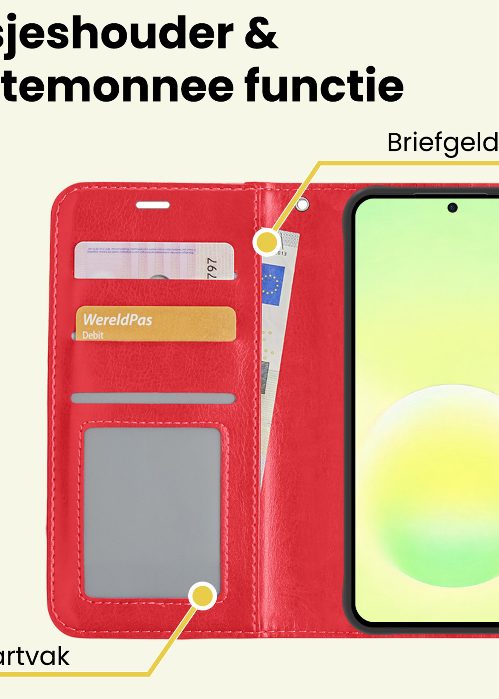 LUQ LUQ Samsung Galaxy A57 Hoesje Bookcase Met 2x Screenprotector - Rood