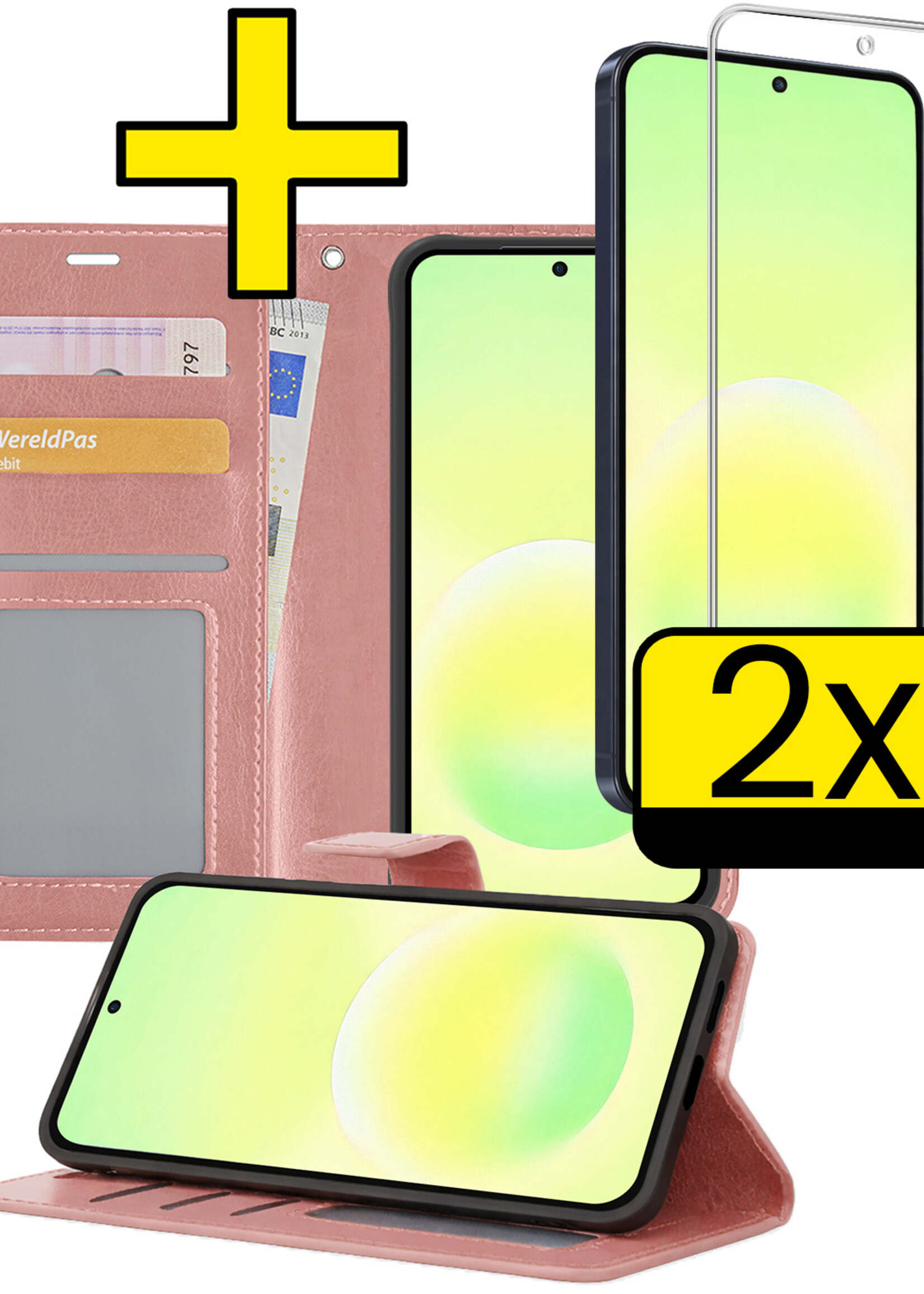 LUQ LUQ Samsung Galaxy A57 Hoesje Bookcase Met 2x Screenprotector - Rose Goud