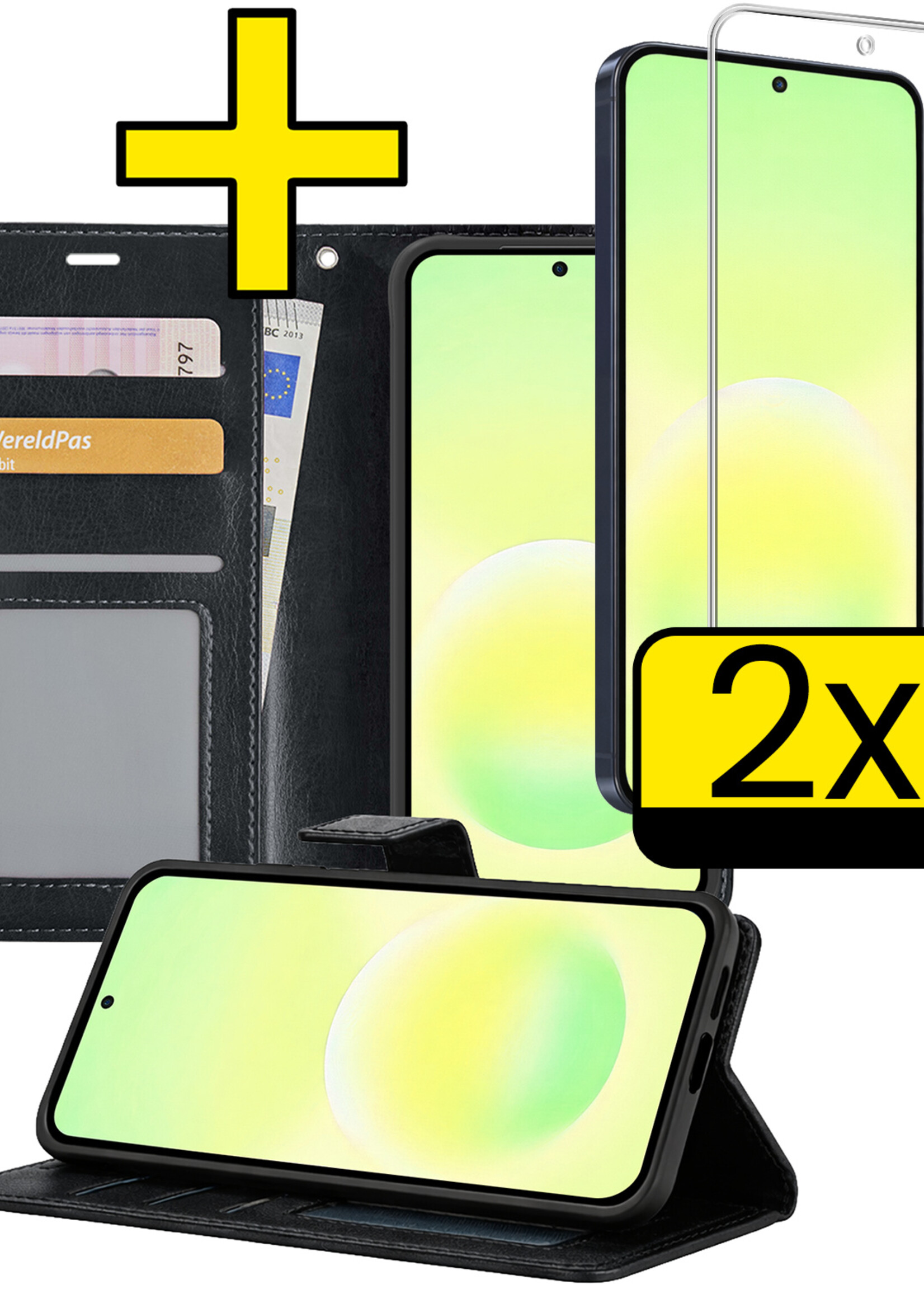 LUQ LUQ Samsung Galaxy A57 Hoesje Bookcase Met 2x Screenprotector - Zwart