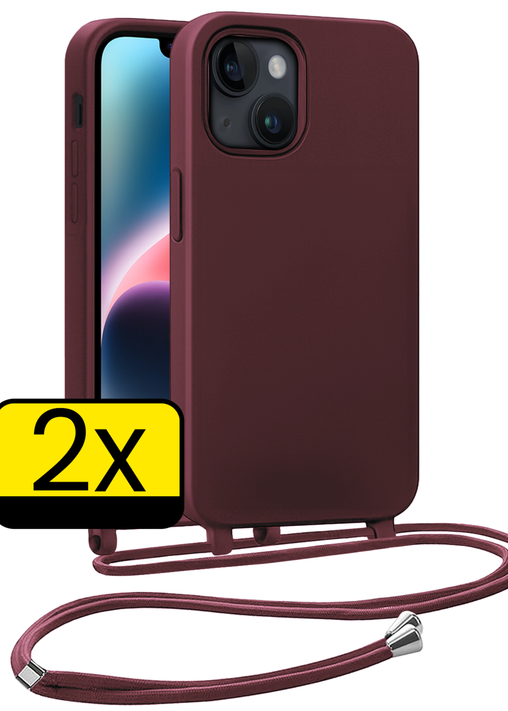 LUQ LUQ iPhone 13 Mini Hoesje Met Koord - Aubergine - 2 PACK