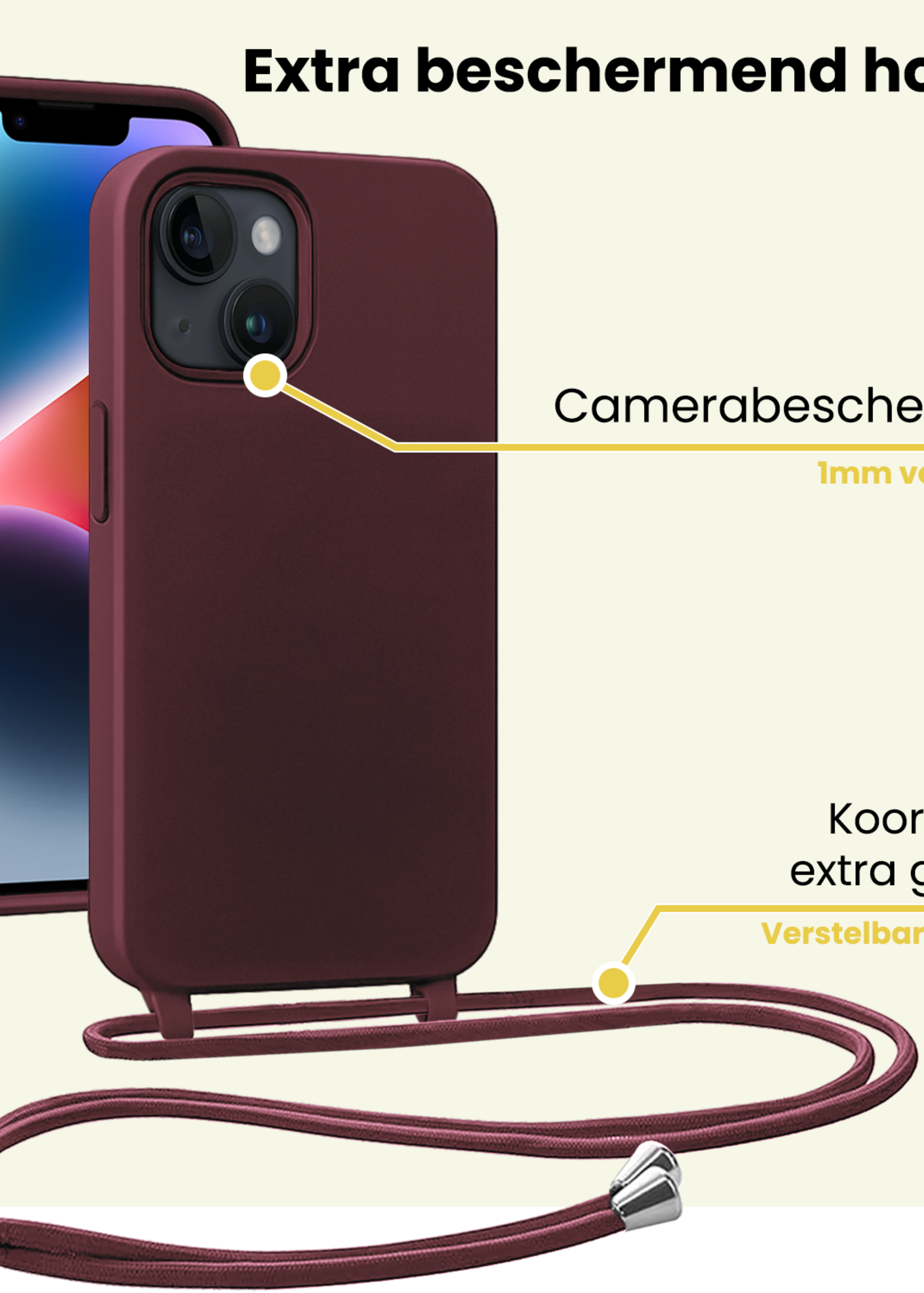 LUQ LUQ iPhone 13 Mini Hoesje Met Koord - Aubergine - 2 PACK