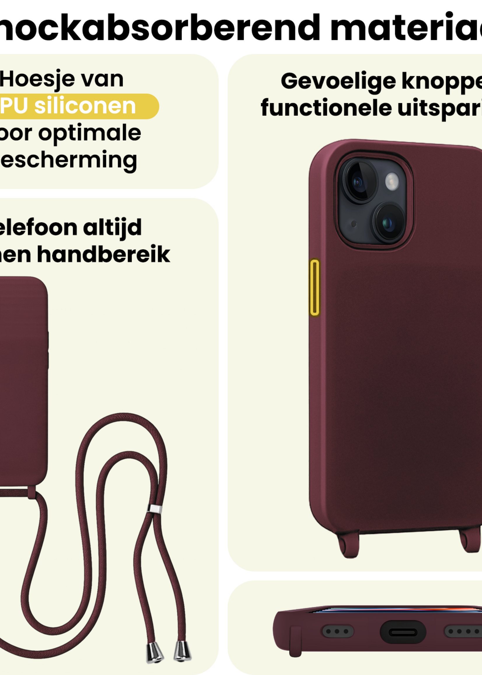 LUQ LUQ iPhone 13 Mini Hoesje Met Koord Met Screenprotector - Aubergine