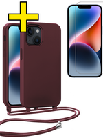 LUQ LUQ iPhone 13 Mini Hoesje Met Koord Met Screenprotector - Aubergine