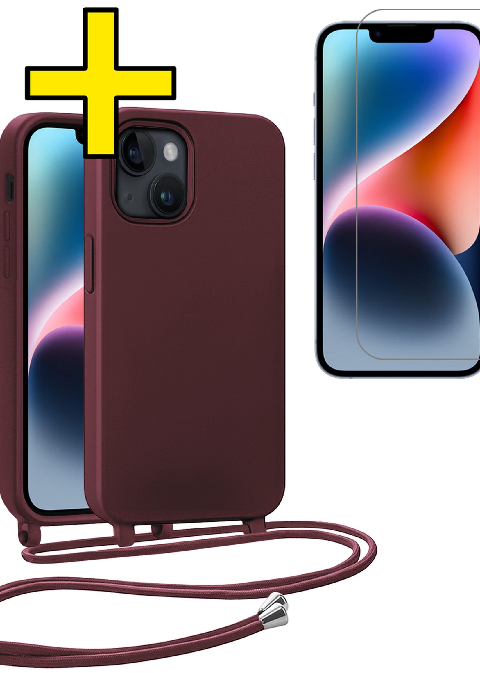 LUQ LUQ iPhone 13 Mini Hoesje Met Koord Met Screenprotector - Aubergine