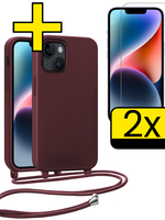LUQ LUQ iPhone 13 Mini Hoesje Met Koord Met 2x Screenprotector - Aubergine
