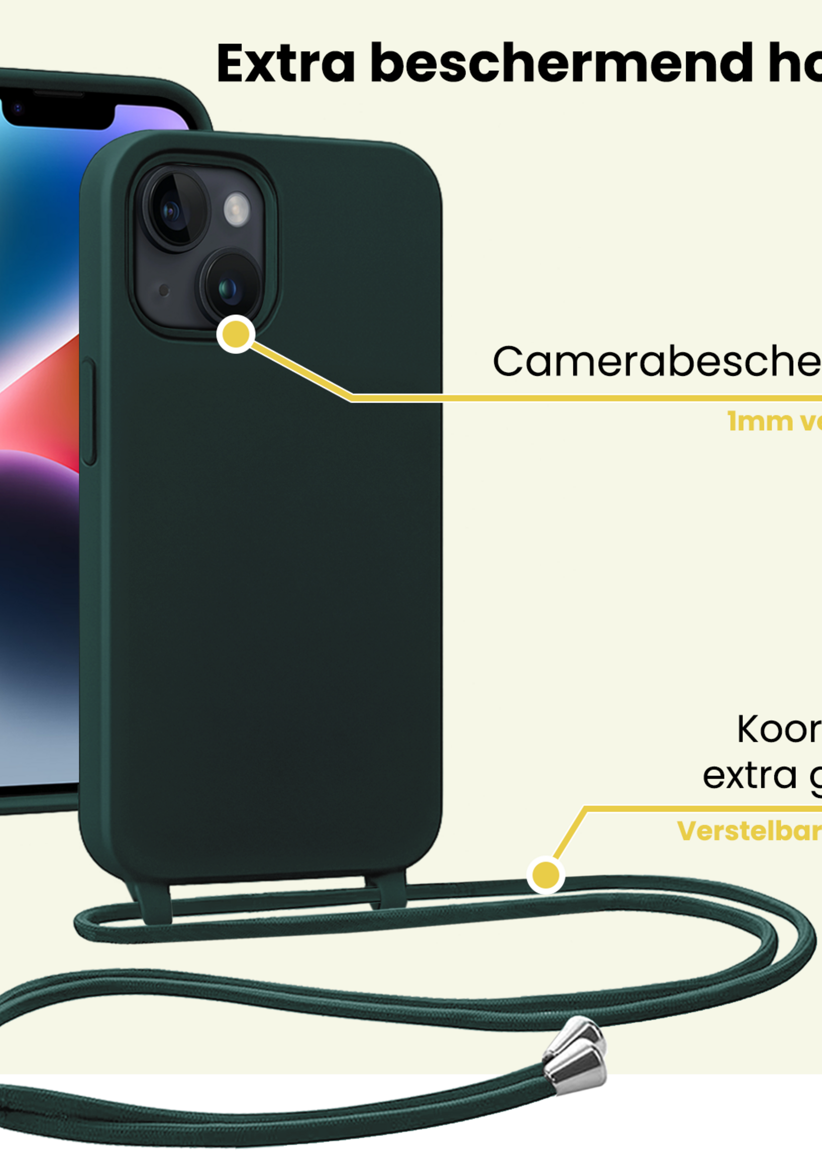 LUQ LUQ iPhone 13 Mini Hoesje Met Koord Met Screenprotector - Donkergroen