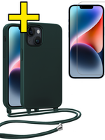 LUQ LUQ iPhone 13 Mini Hoesje Met Koord Met Screenprotector - Donkergroen