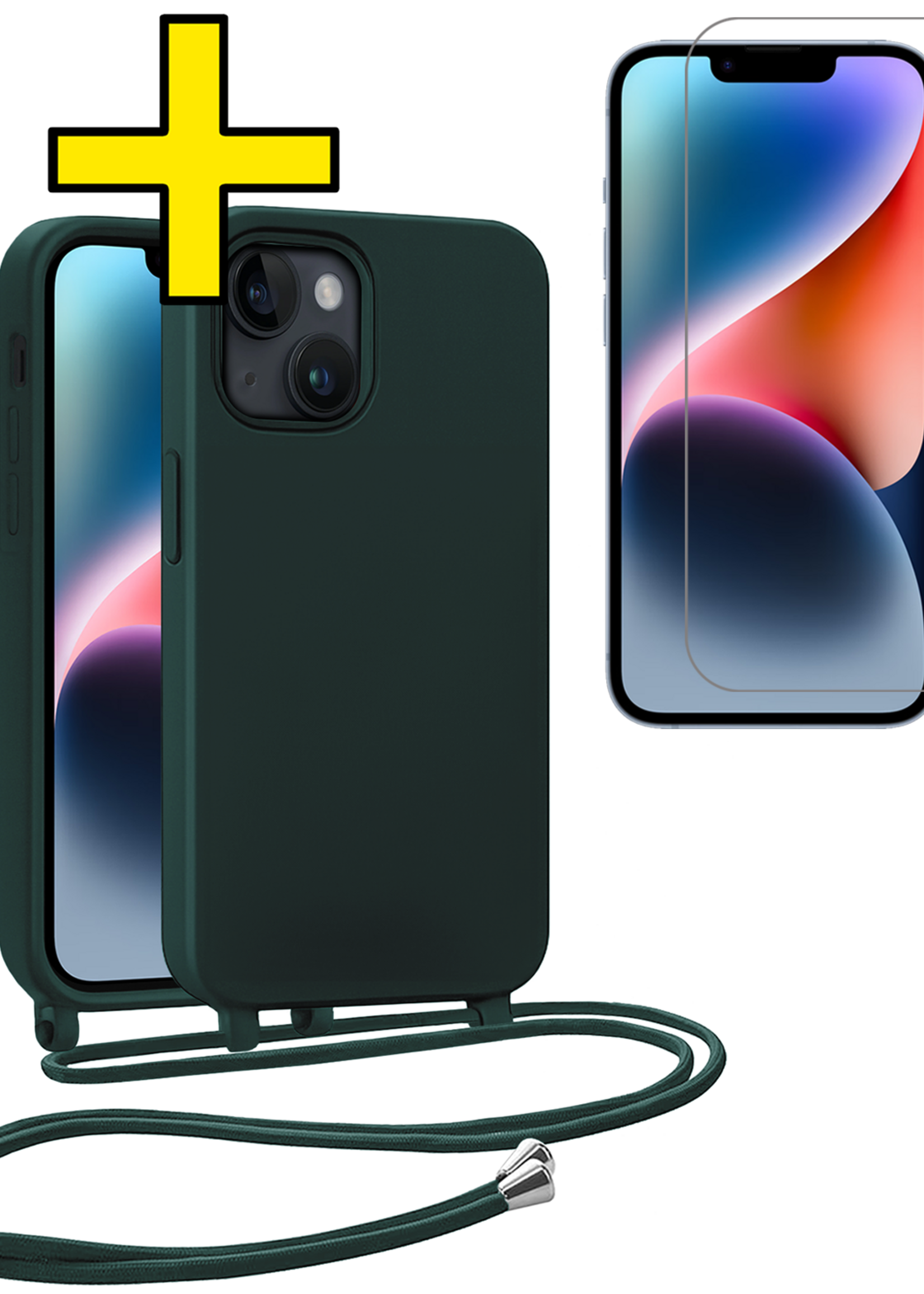 LUQ LUQ iPhone 13 Mini Hoesje Met Koord Met Screenprotector - Donkergroen