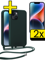 LUQ LUQ iPhone 13 Mini Hoesje Met Koord Met 2x Screenprotector - Donkergroen