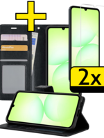 LUQ LUQ Samsung Galaxy A07 4G Hoesje Bookcase Met 2x Screenprotector - Zwart